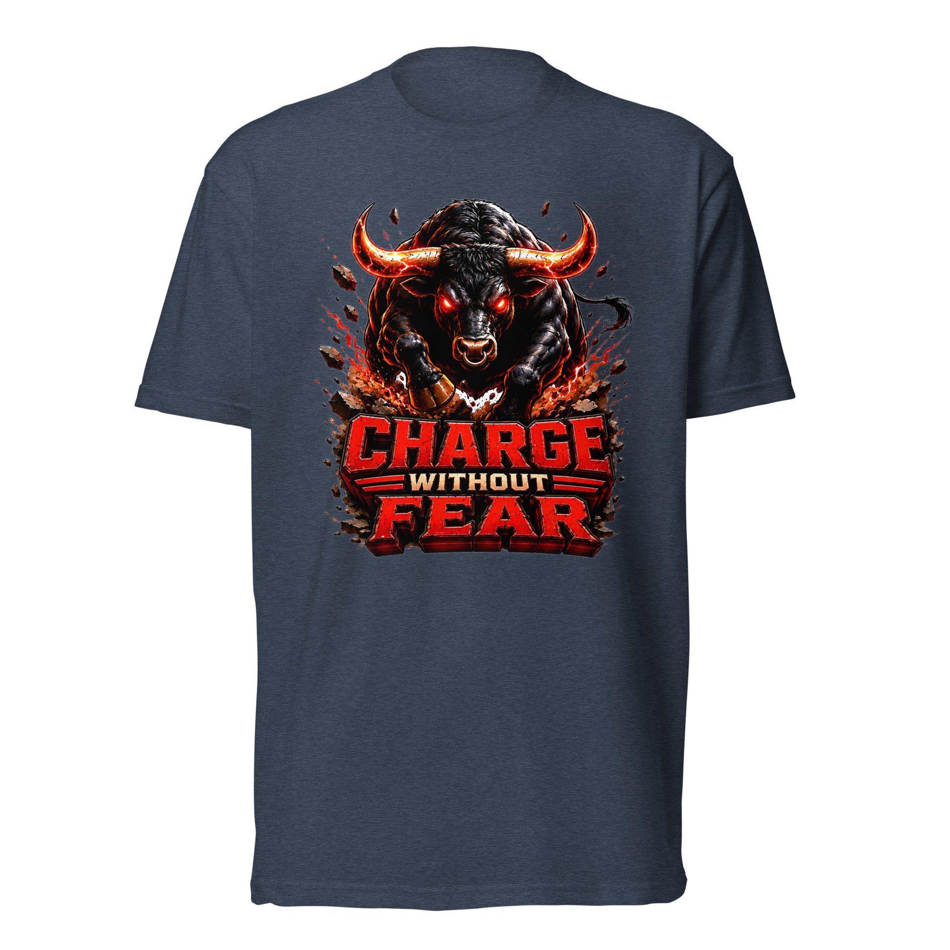Unisex Fitted T-Shirt - Charge Without Fear - Raging Fire Bull by printfluence.net