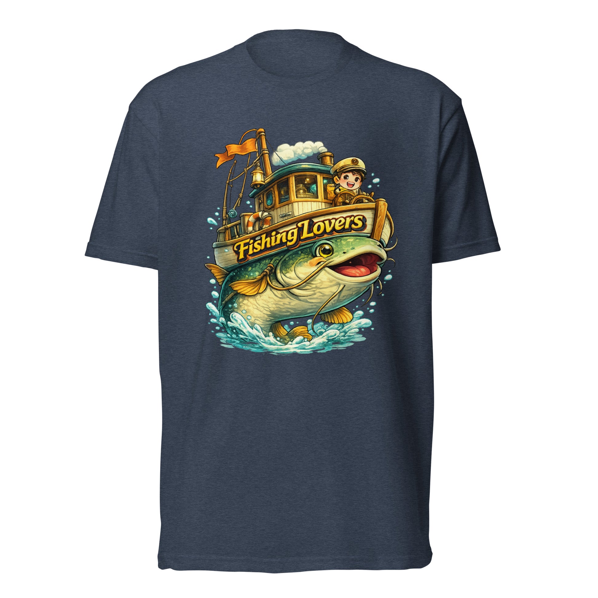 Catfish Boat T-Shirt - Cute Anime Style Fishing Lovers Fitted Graphic Tee by printfluence.net