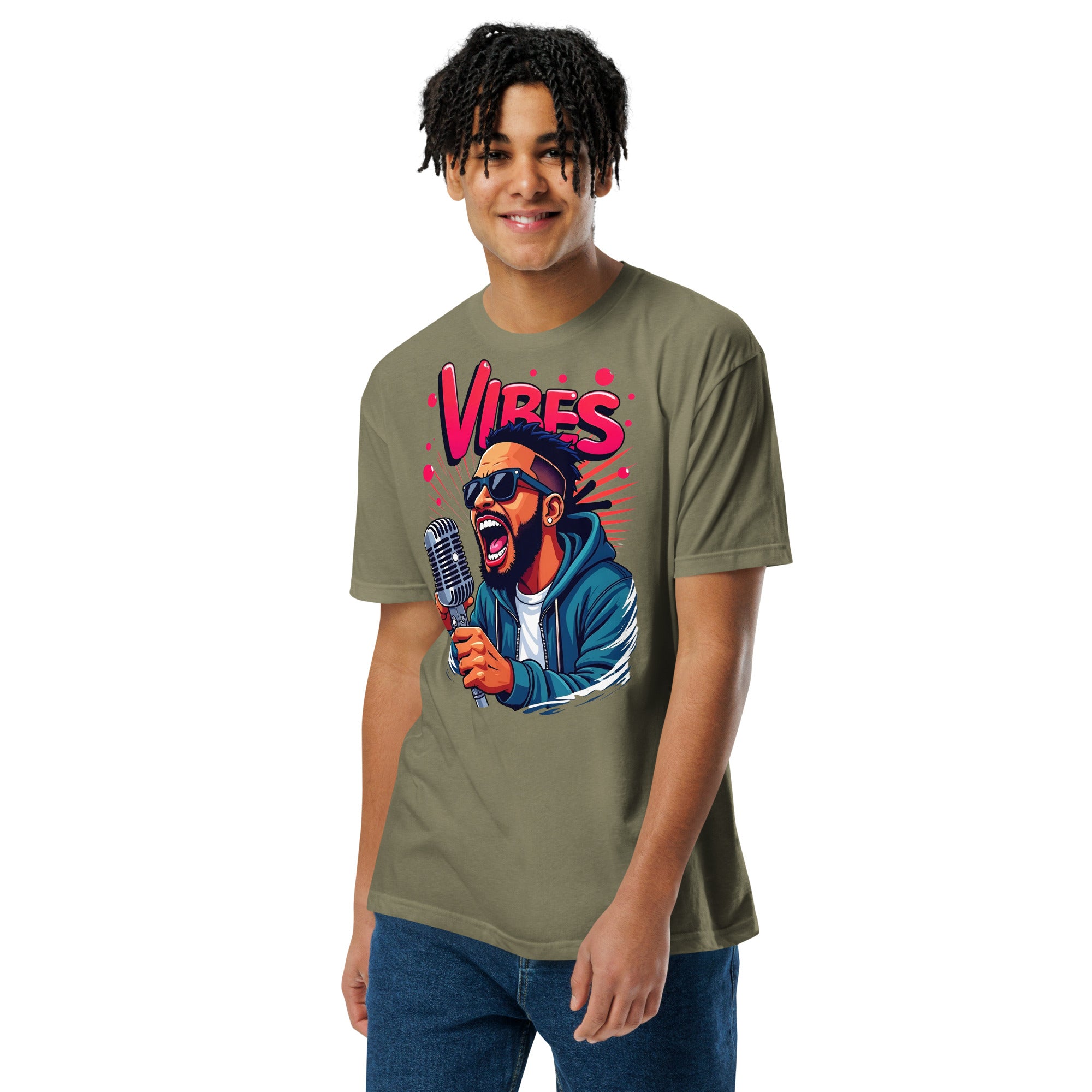 Unisex Fitted T-Shirt - Next Level 6210 - VIBES Denim Singer T-Shirt – Unisex Fitted Music Graphic by printfluence.net