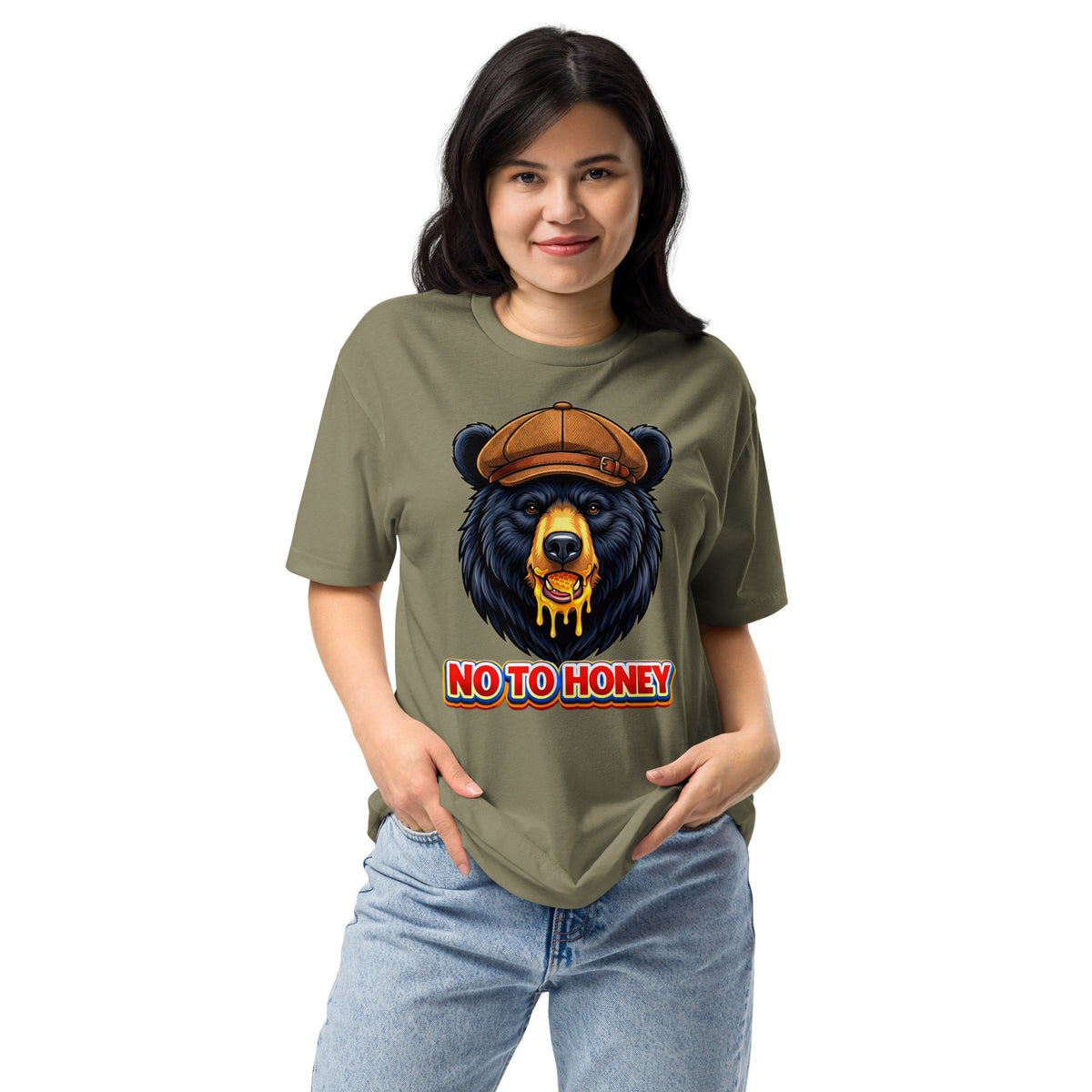 Unisex Fitted T-Shirt - Next Level 6210 - "No To Honey" Gentleman Bear Graphic T-Shirt – Retro Streetwear Style by printfluence.net