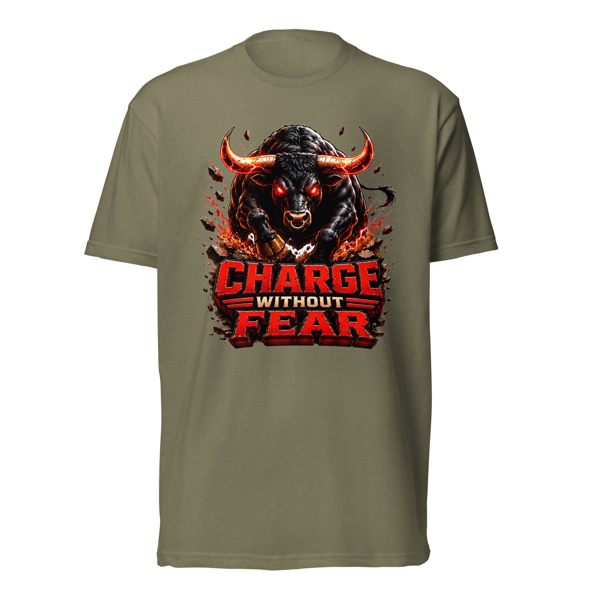 Unisex Fitted T-Shirt - Charge Without Fear - Raging Fire Bull by printfluence.net