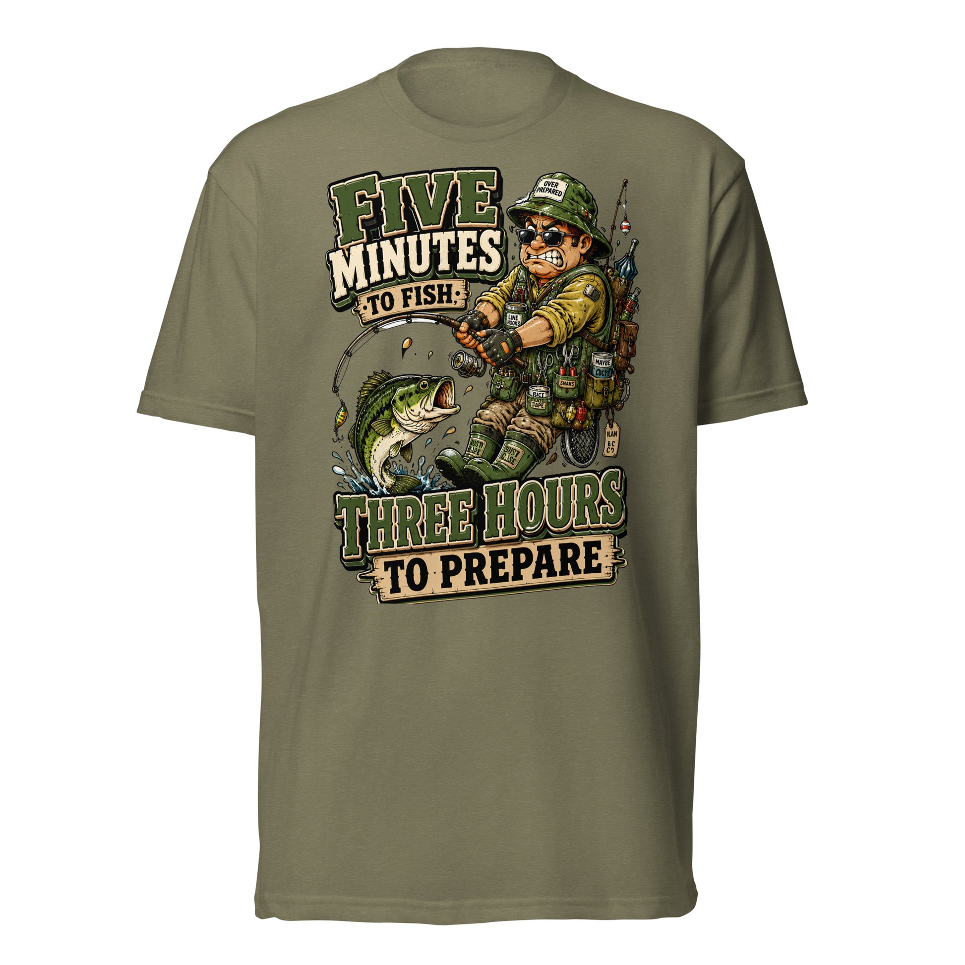 Three Hours To Prepare T-Shirt - Funny Bass Fishing Lovers Fitted Graphic Tee by printfluence.net