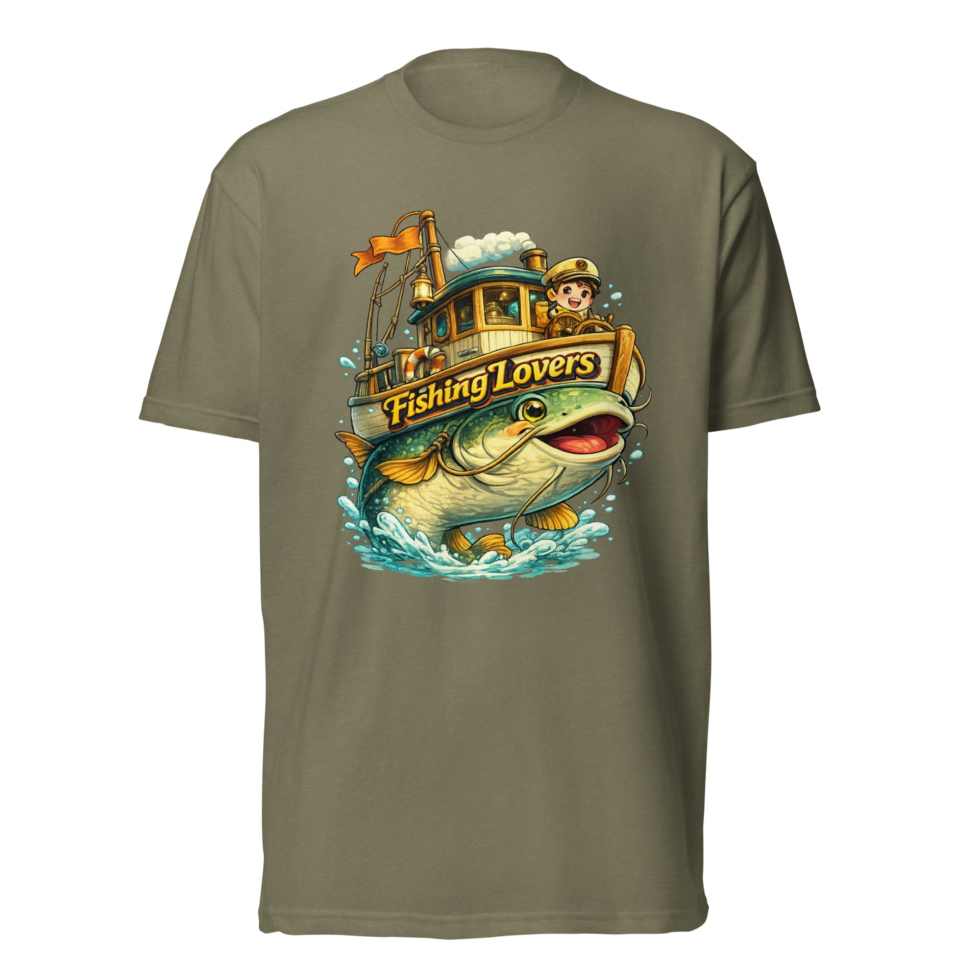 Catfish Boat T-Shirt - Cute Anime Style Fishing Lovers Fitted Graphic Tee by printfluence.net