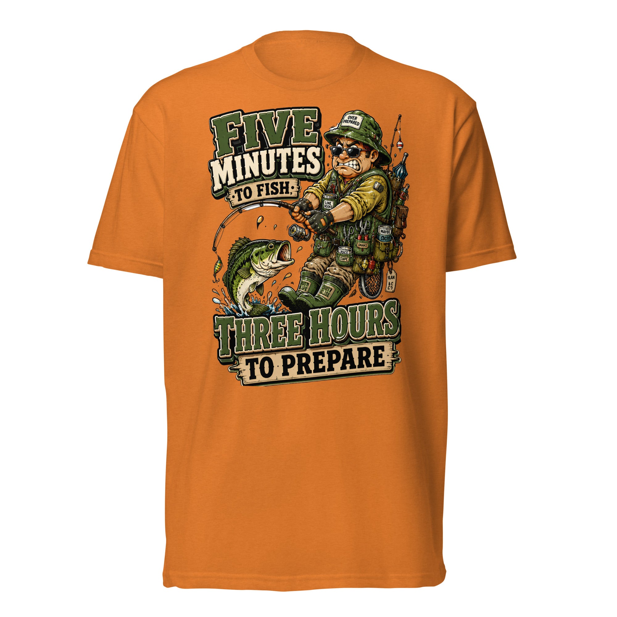Three Hours To Prepare T-Shirt - Funny Bass Fishing Lovers Fitted Graphic Tee by printfluence.net