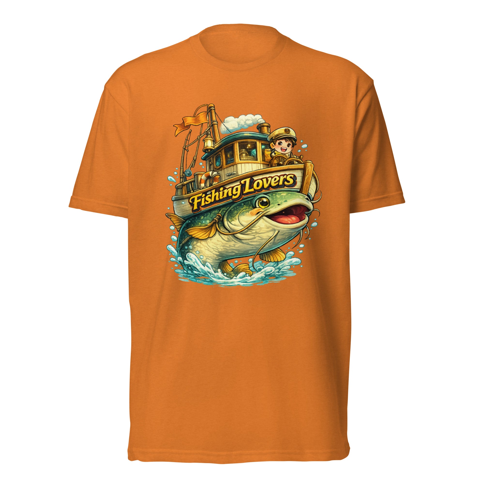 Catfish Boat T-Shirt - Cute Anime Style Fishing Lovers Fitted Graphic Tee by printfluence.net