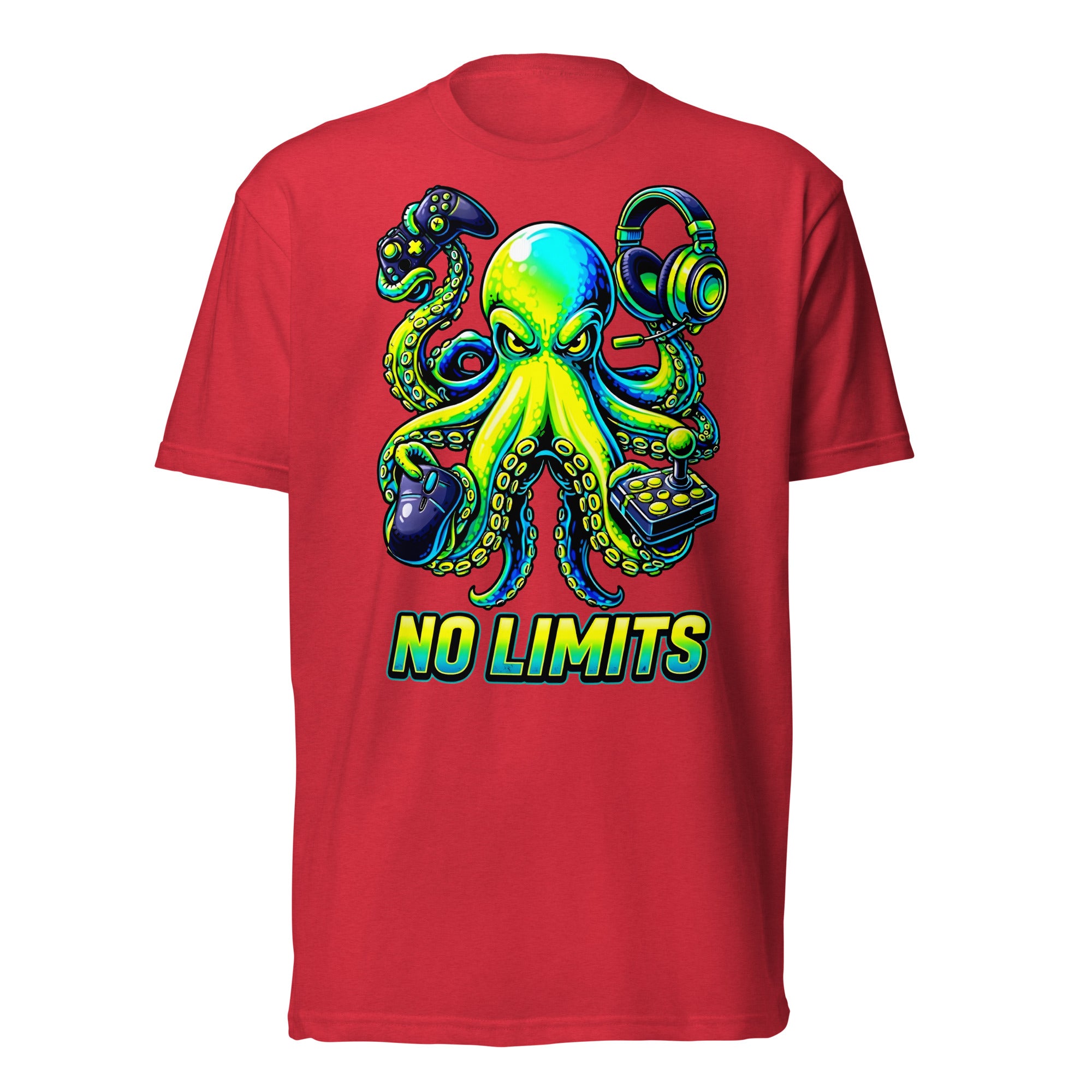 Unisex Fitted T-Shirt - Next Level 6210 - No Limits Gaming Octopus Unisex Fitted T-Shirt – Green Gamer Graphic Tee by printfluence.net