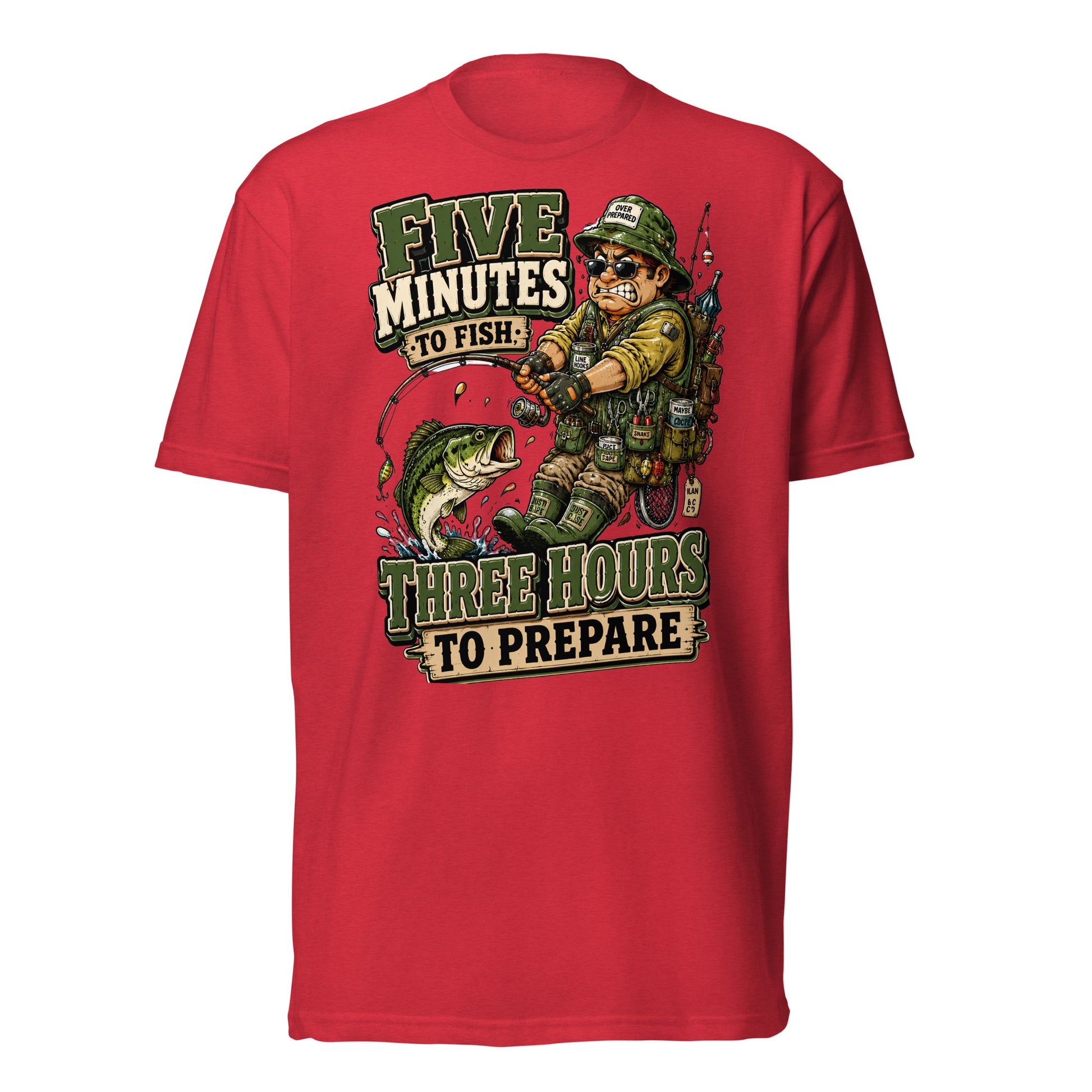 Three Hours To Prepare T-Shirt - Funny Bass Fishing Lovers Fitted Graphic Tee by printfluence.net