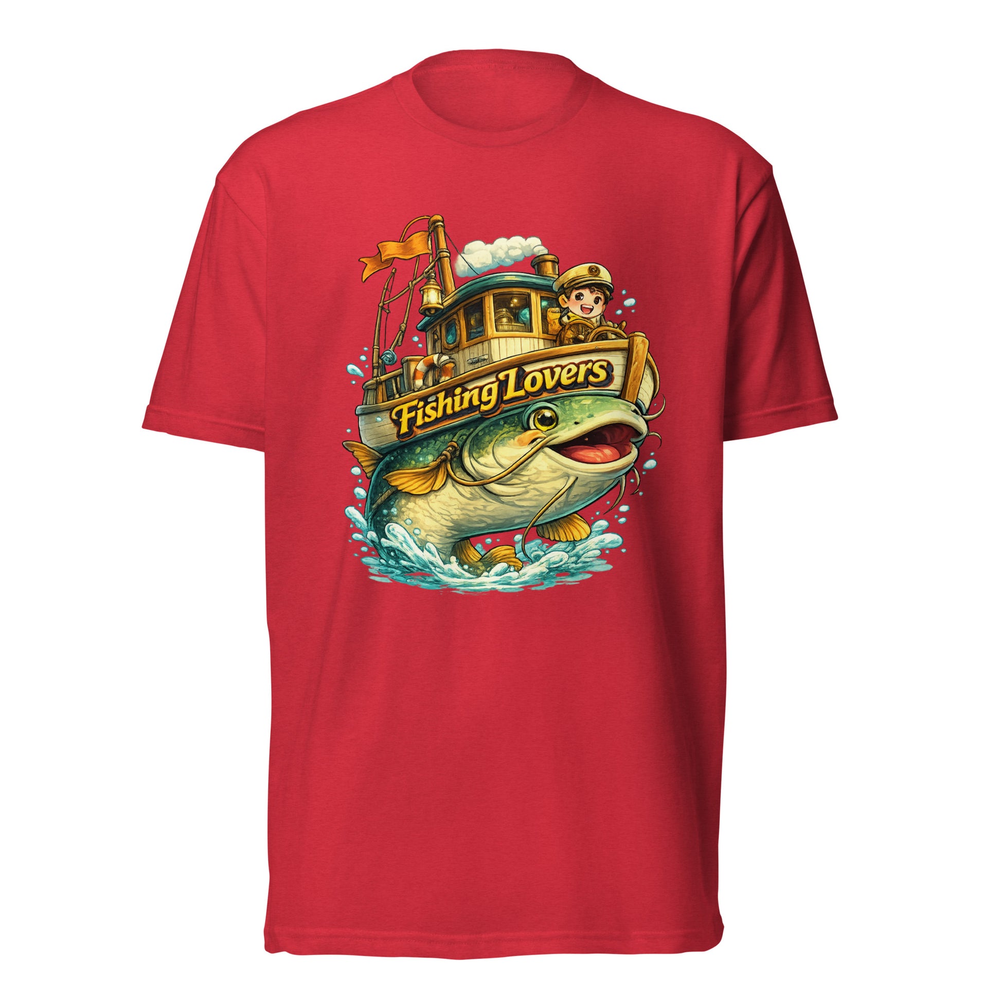 Catfish Boat T-Shirt - Cute Anime Style Fishing Lovers Fitted Graphic Tee by printfluence.net