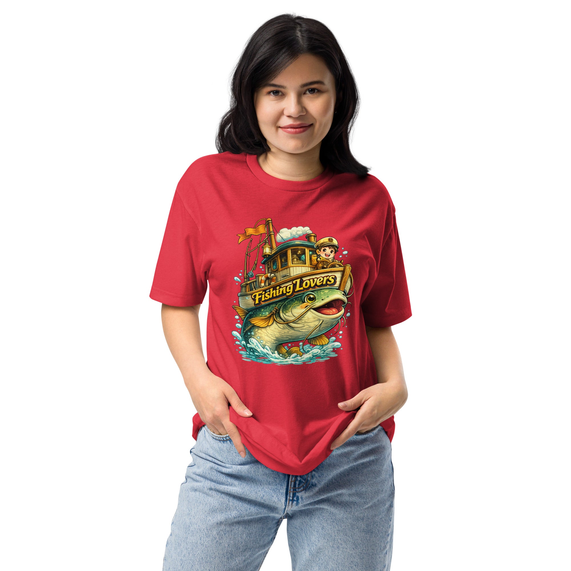 Catfish Boat T-Shirt - Cute Anime Style Fishing Lovers Fitted Graphic Tee by printfluence.net