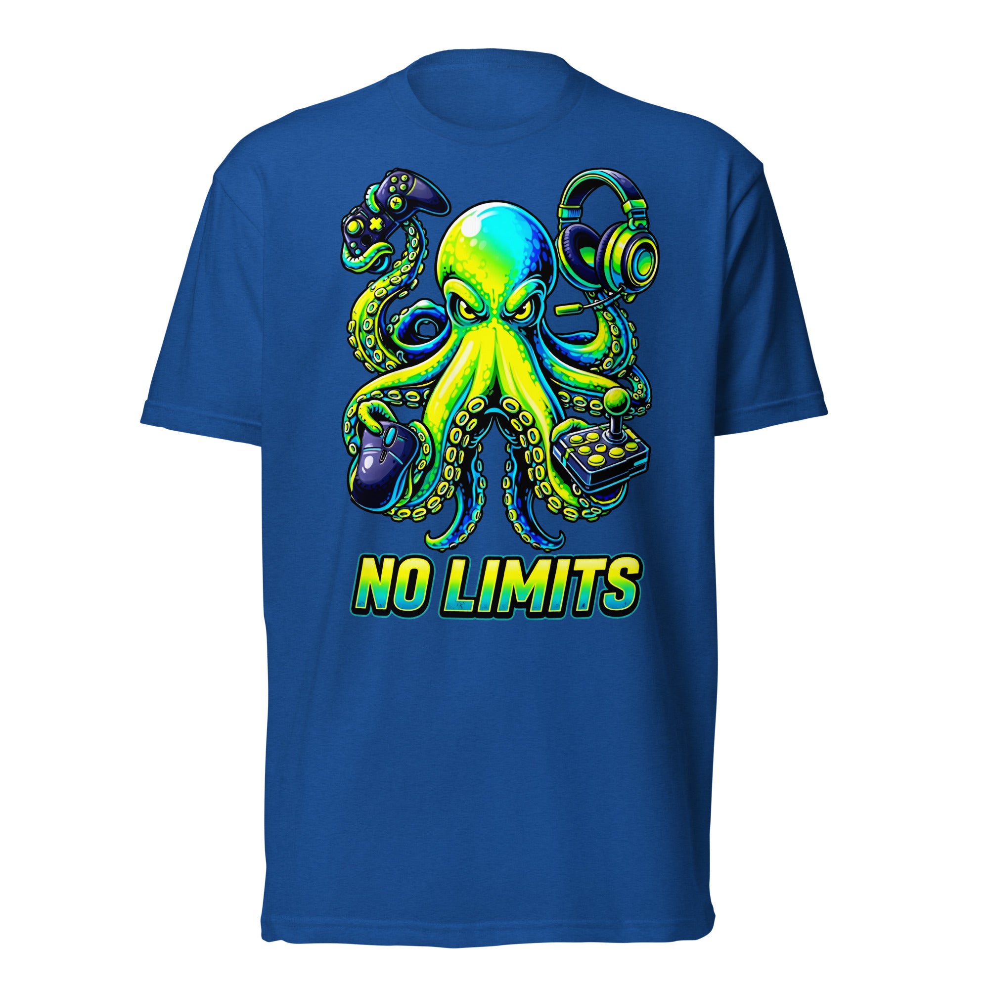 Unisex Fitted T-Shirt - Next Level 6210 - No Limits Gaming Octopus Unisex Fitted T-Shirt – Green Gamer Graphic Tee by printfluence.net