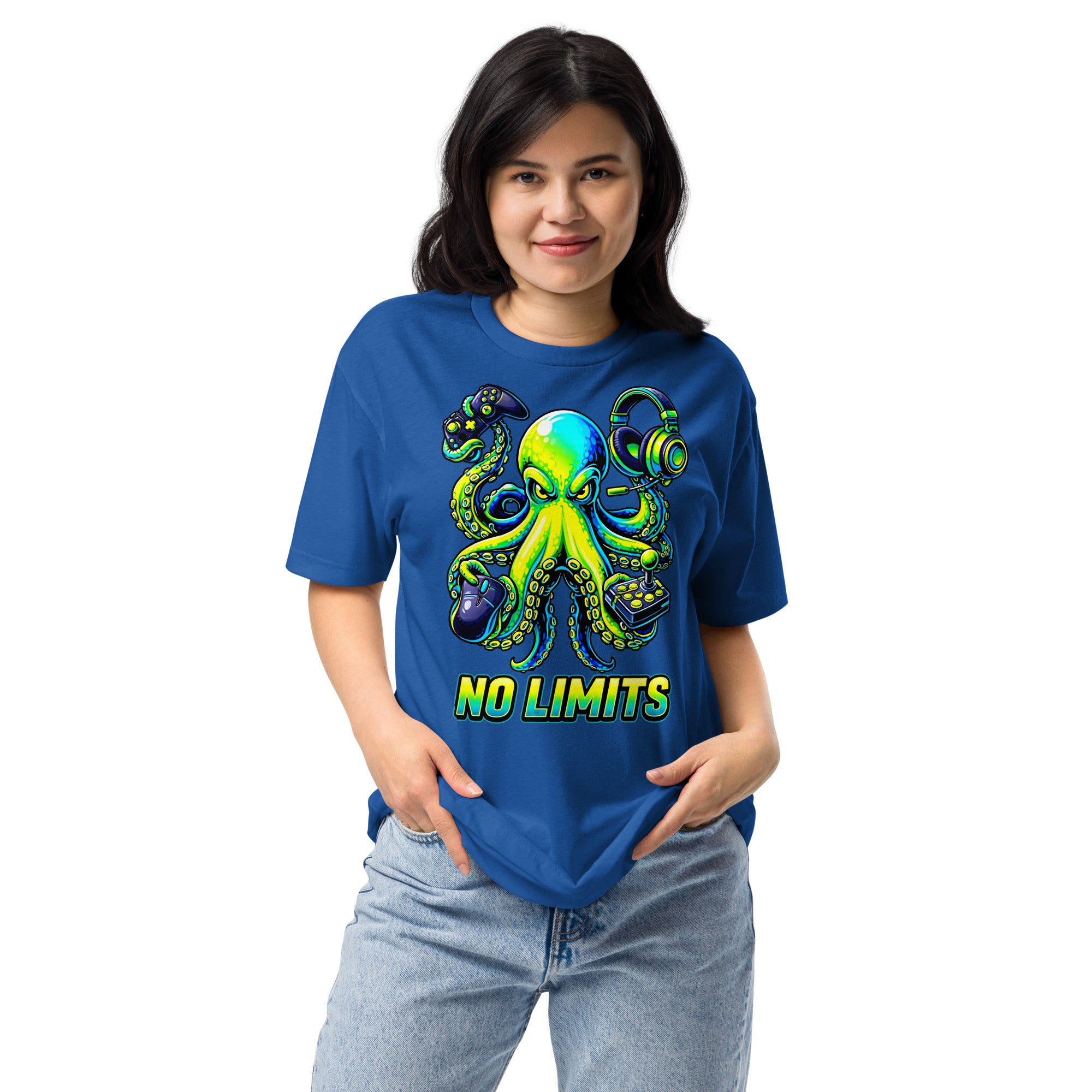Unisex Fitted T-Shirt - Next Level 6210 - No Limits Gaming Octopus Unisex Fitted T-Shirt – Green Gamer Graphic Tee by printfluence.net
