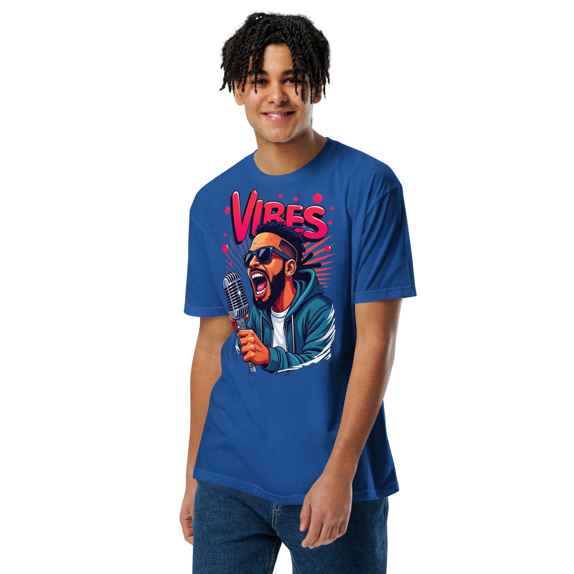 Unisex Fitted T-Shirt - Next Level 6210 - VIBES Denim Singer T-Shirt – Unisex Fitted Music Graphic by printfluence.net