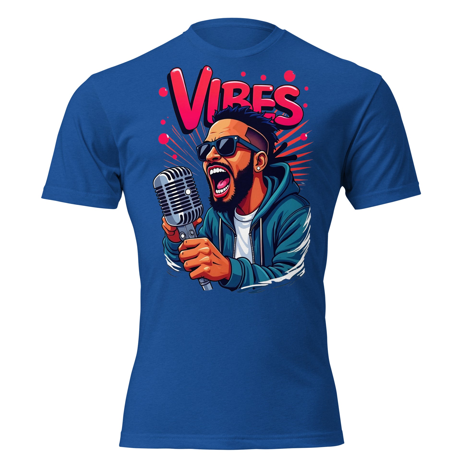Unisex Fitted T-Shirt - Next Level 6210 - VIBES Denim Singer T-Shirt – Unisex Fitted Music Graphic by printfluence.net
