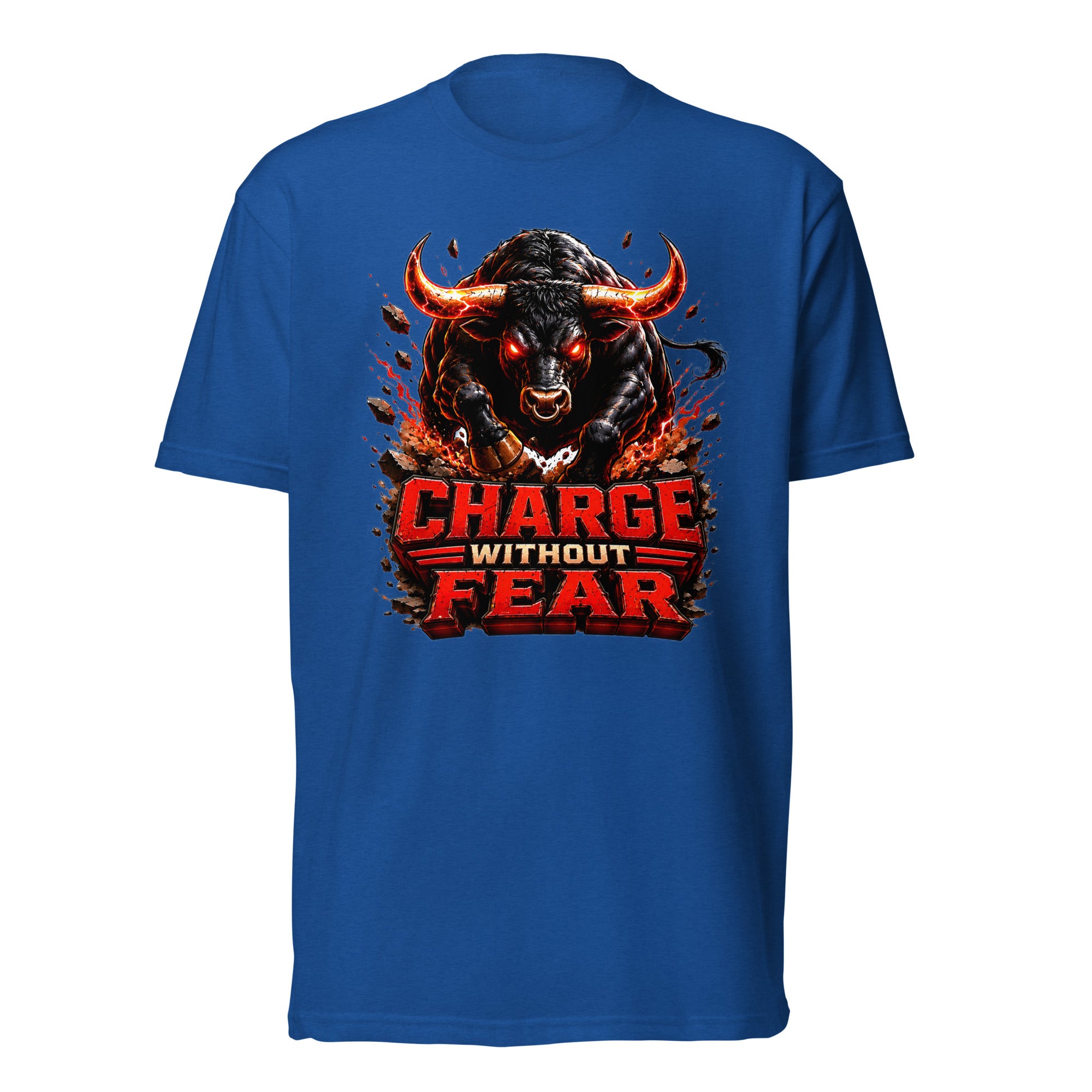 Unisex Fitted T-Shirt - Charge Without Fear - Raging Fire Bull by printfluence.net