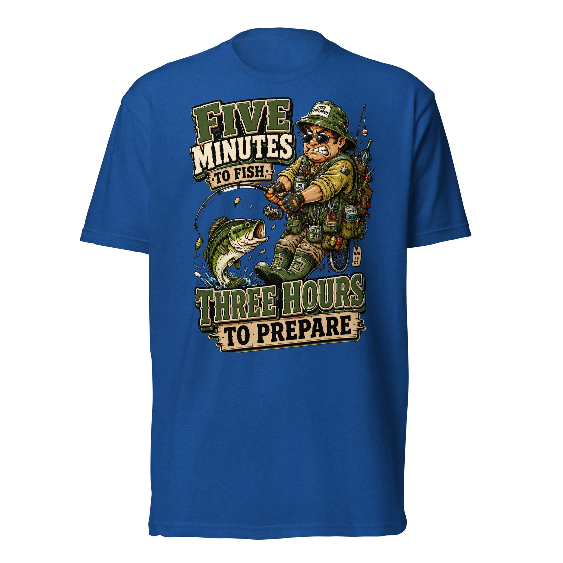 Three Hours To Prepare T-Shirt - Funny Bass Fishing Lovers Fitted Graphic Tee by printfluence.net
