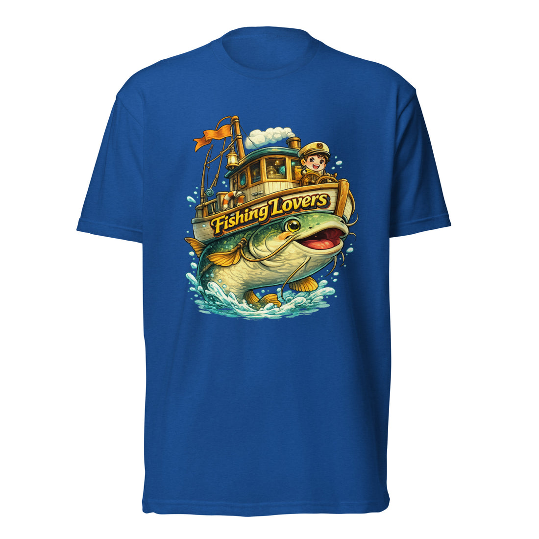 Catfish Boat T-Shirt - Cute Anime Style Fishing Lovers Fitted Graphic Tee by printfluence.net