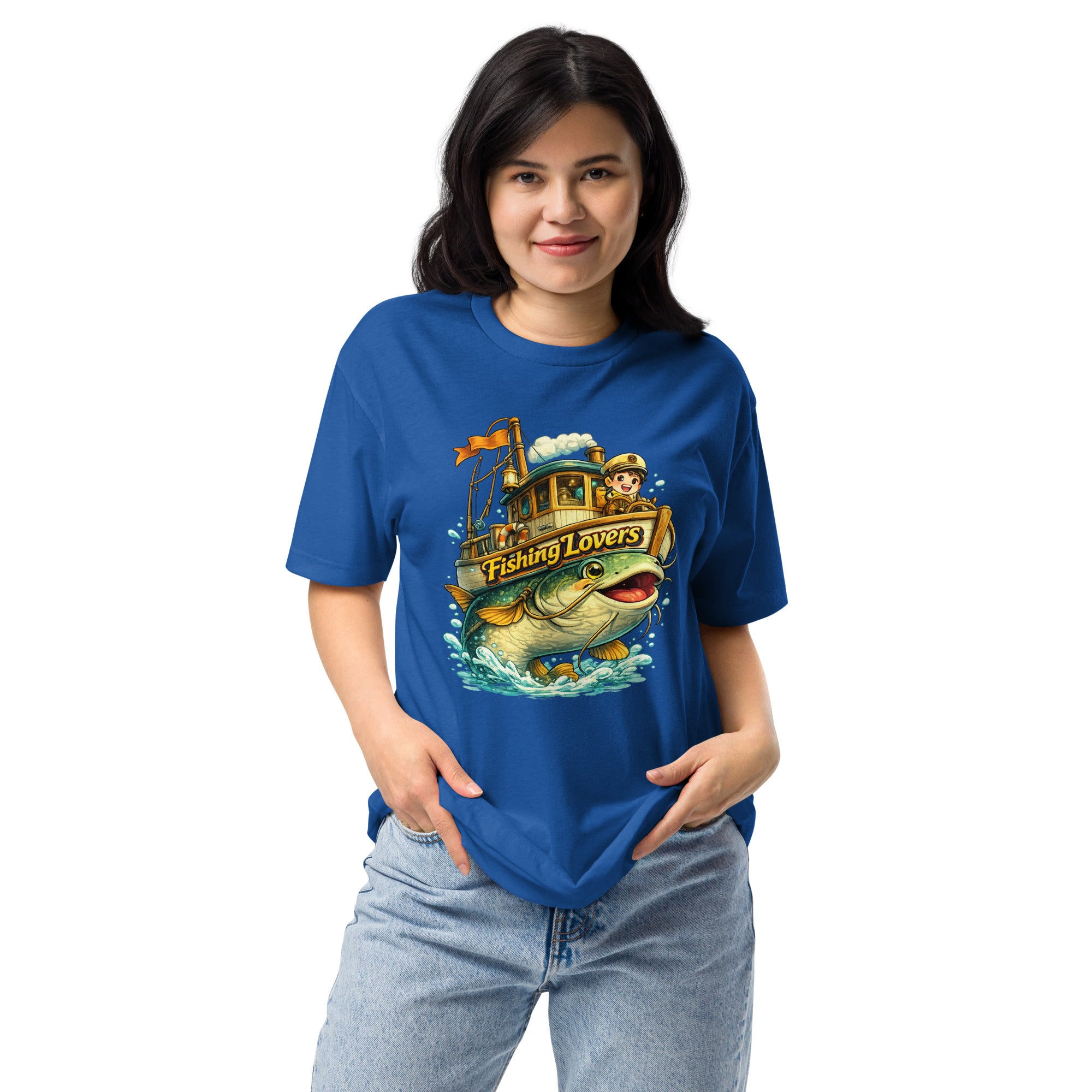 Catfish Boat T-Shirt - Cute Anime Style Fishing Lovers Fitted Graphic Tee by printfluence.net