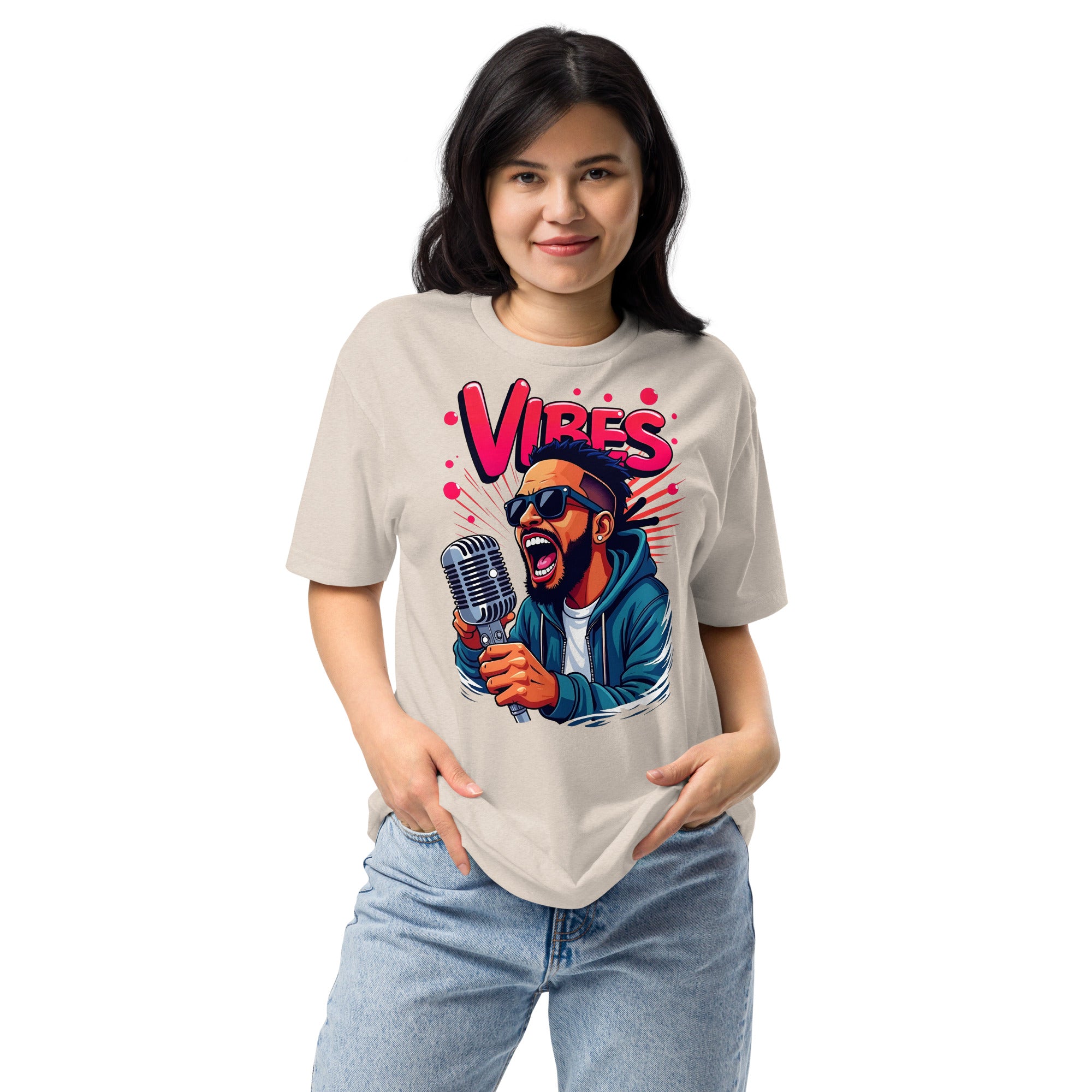 Unisex Fitted T-Shirt - Next Level 6210 - VIBES Denim Singer T-Shirt – Unisex Fitted Music Graphic by printfluence.net