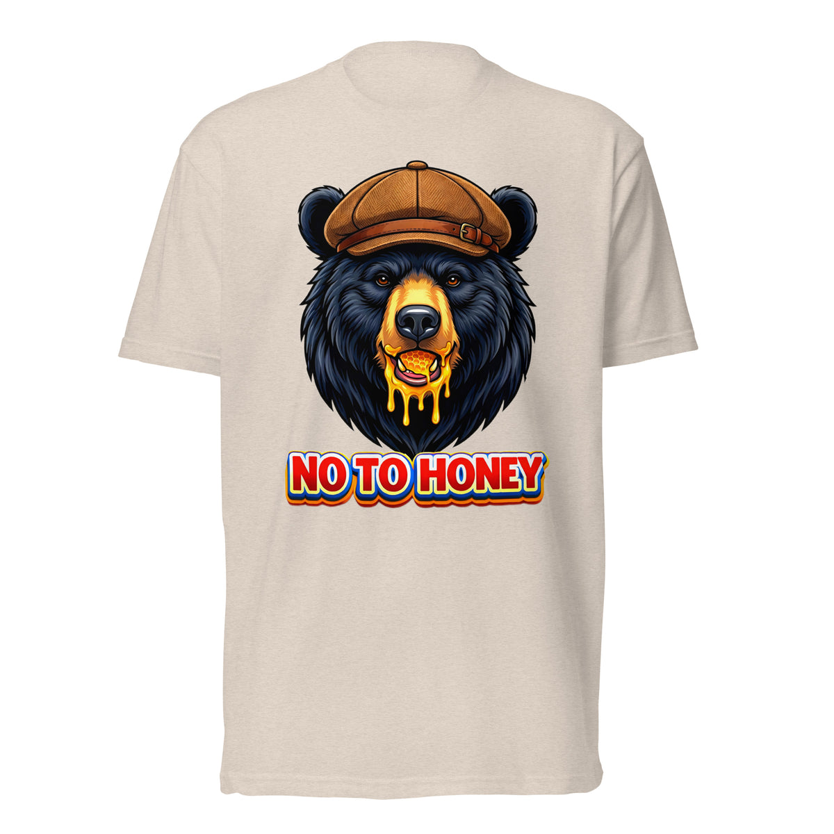Unisex Fitted T-Shirt - Next Level 6210 - "No To Honey" Gentleman Bear Graphic T-Shirt – Retro Streetwear Style by printfluence.net