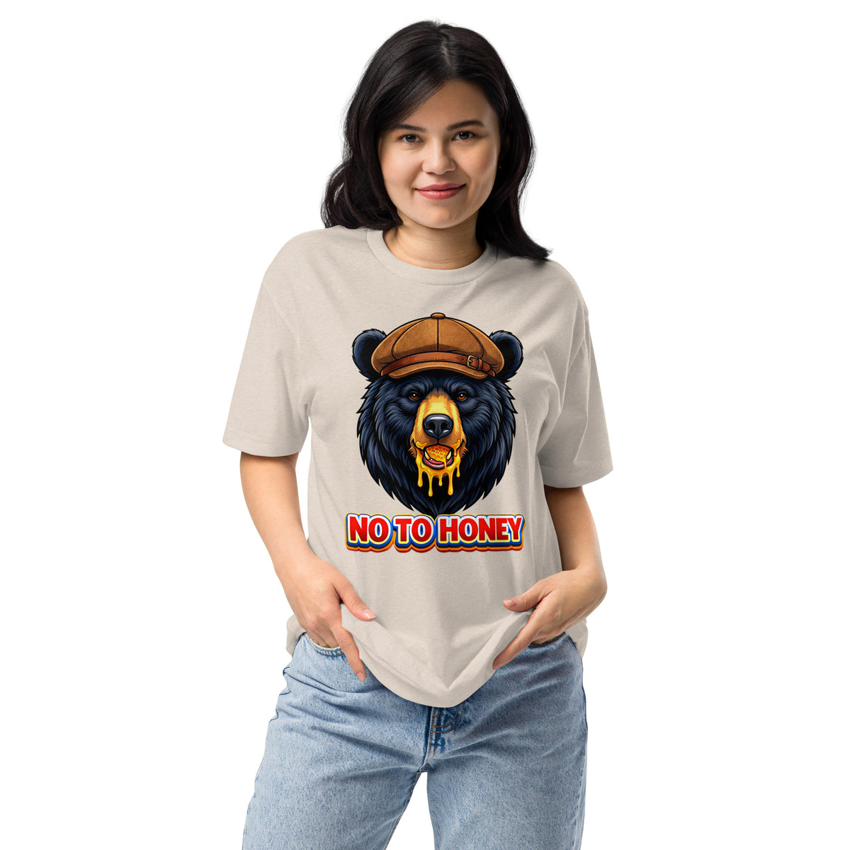 Unisex Fitted T-Shirt - Next Level 6210 - "No To Honey" Gentleman Bear Graphic T-Shirt – Retro Streetwear Style by printfluence.net