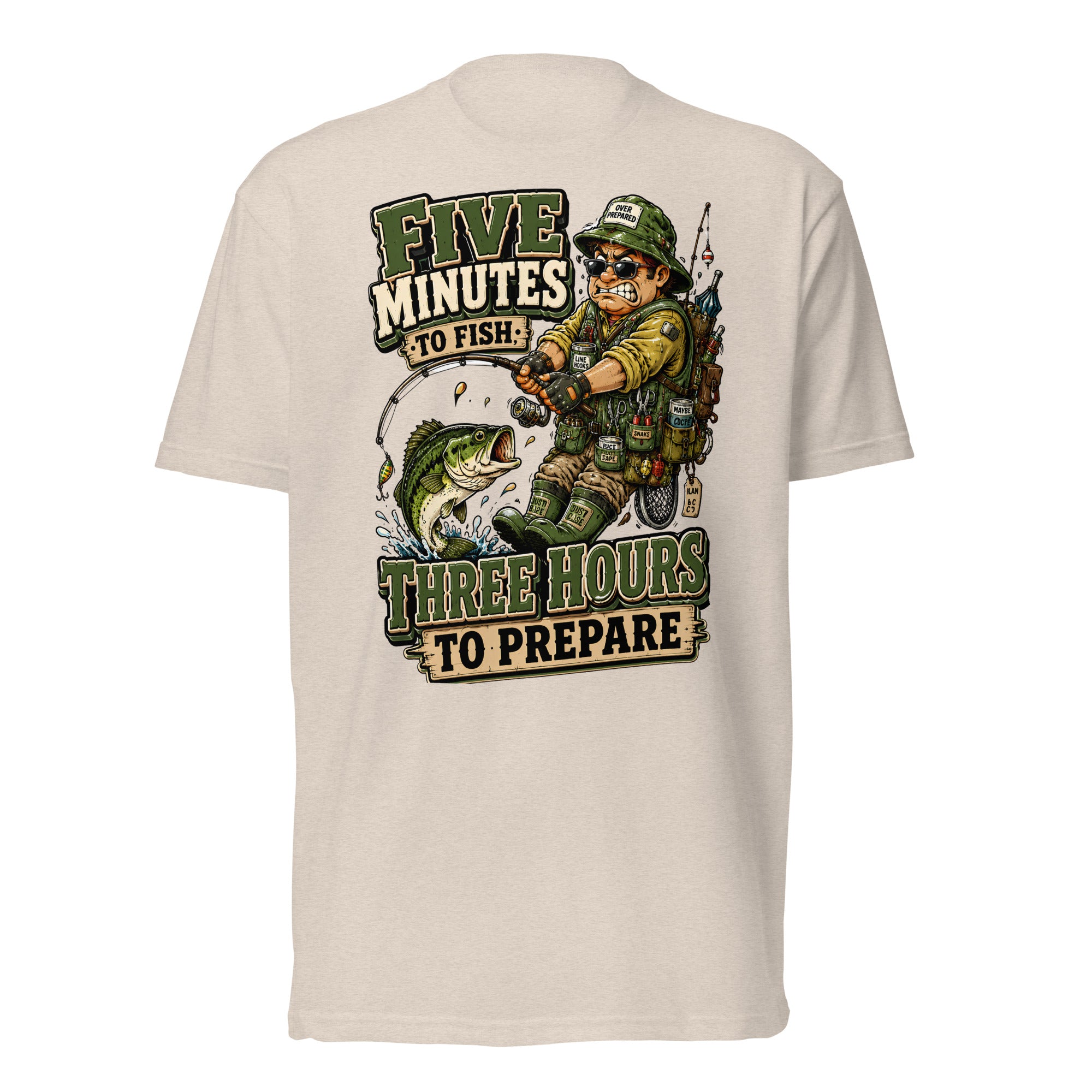 Three Hours To Prepare T-Shirt - Funny Bass Fishing Lovers Fitted Graphic Tee by printfluence.net