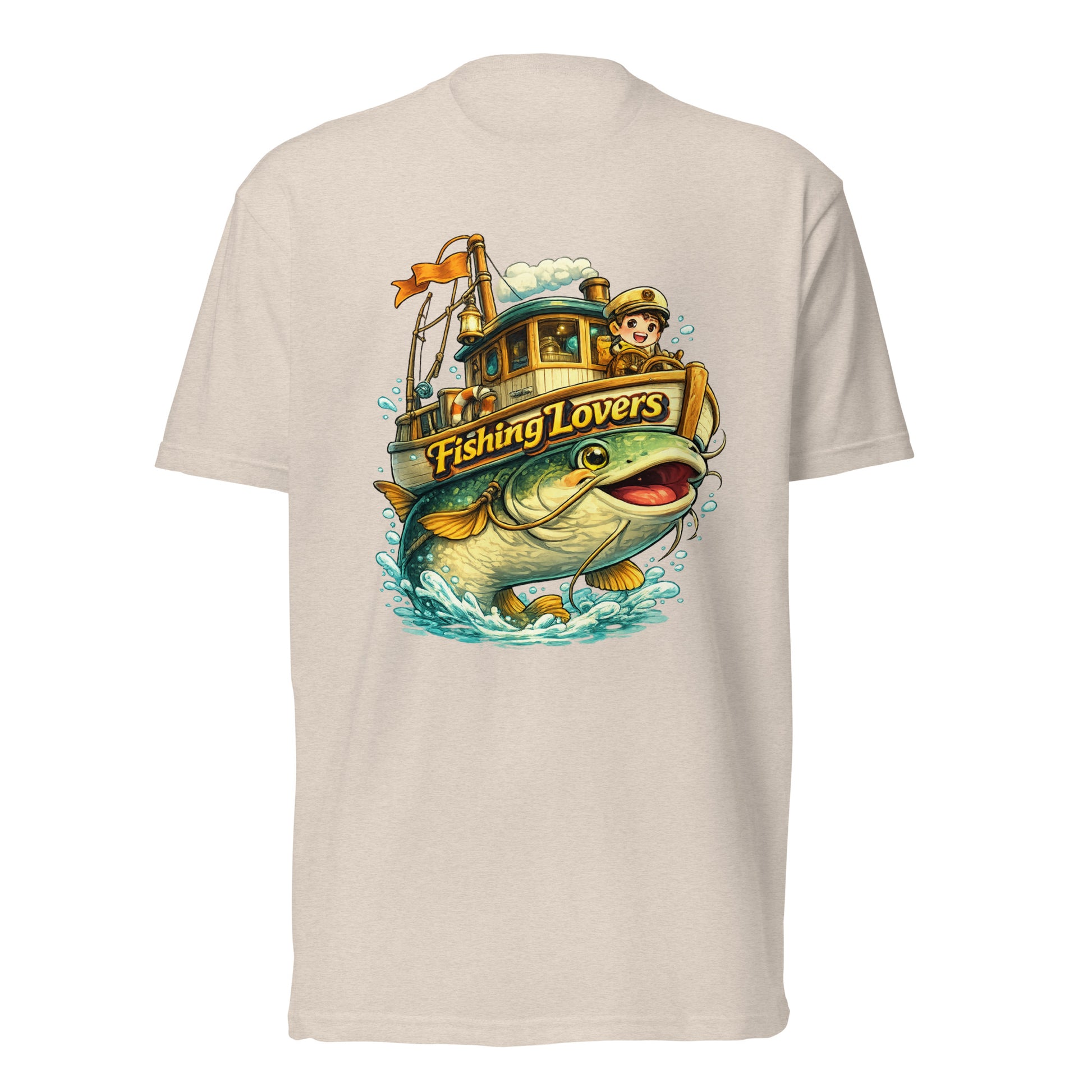 Catfish Boat T-Shirt - Cute Anime Style Fishing Lovers Fitted Graphic Tee by printfluence.net