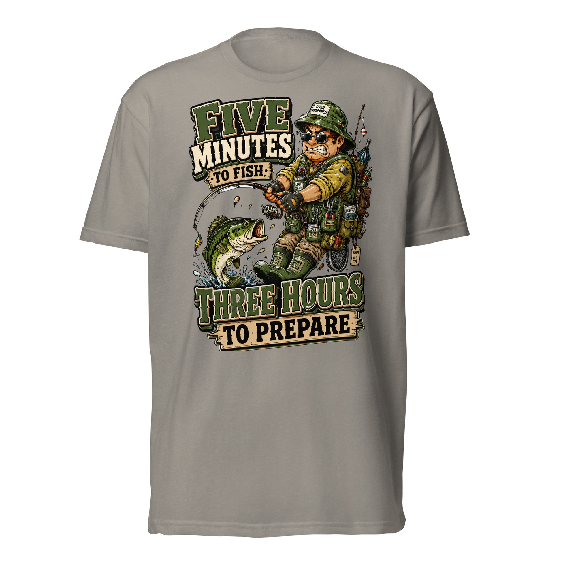 Three Hours To Prepare T-Shirt - Funny Bass Fishing Lovers Fitted Graphic Tee by printfluence.net