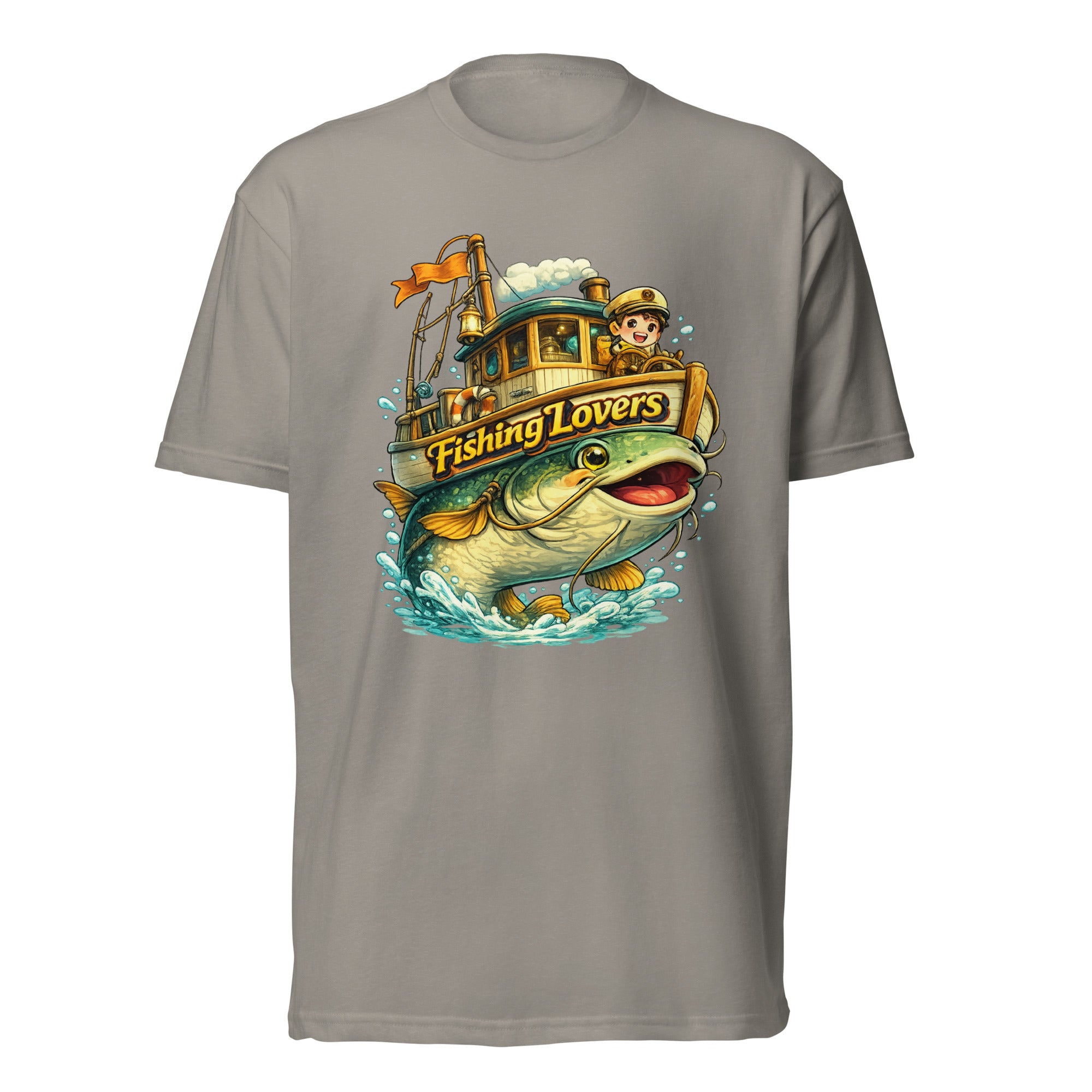 Catfish Boat T-Shirt - Cute Anime Style Fishing Lovers Fitted Graphic Tee by printfluence.net