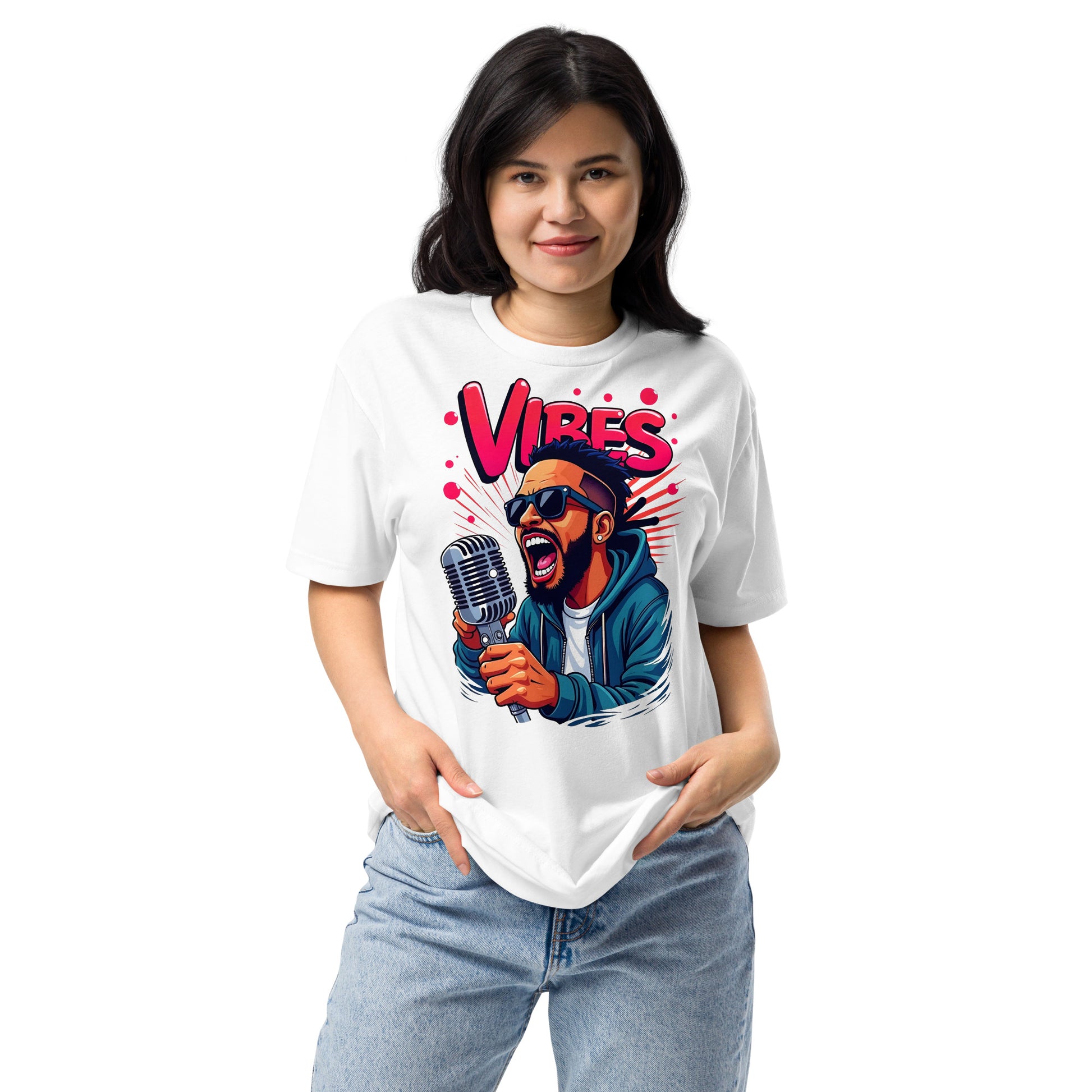 Unisex Fitted T-Shirt - Next Level 6210 - VIBES Denim Singer T-Shirt – Unisex Fitted Music Graphic by printfluence.net
