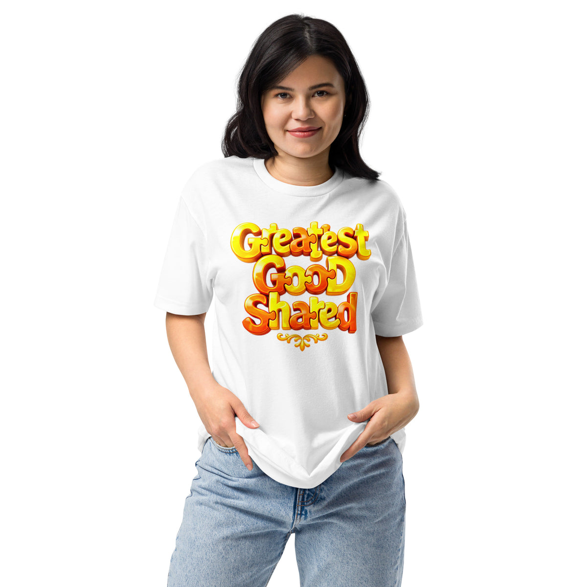 Unisex Fitted T-Shirt - Next Level 6210 - Greatest Good Shared Fitted T-Shirt – Unisex Motivational Gold Tee by printfluence.net