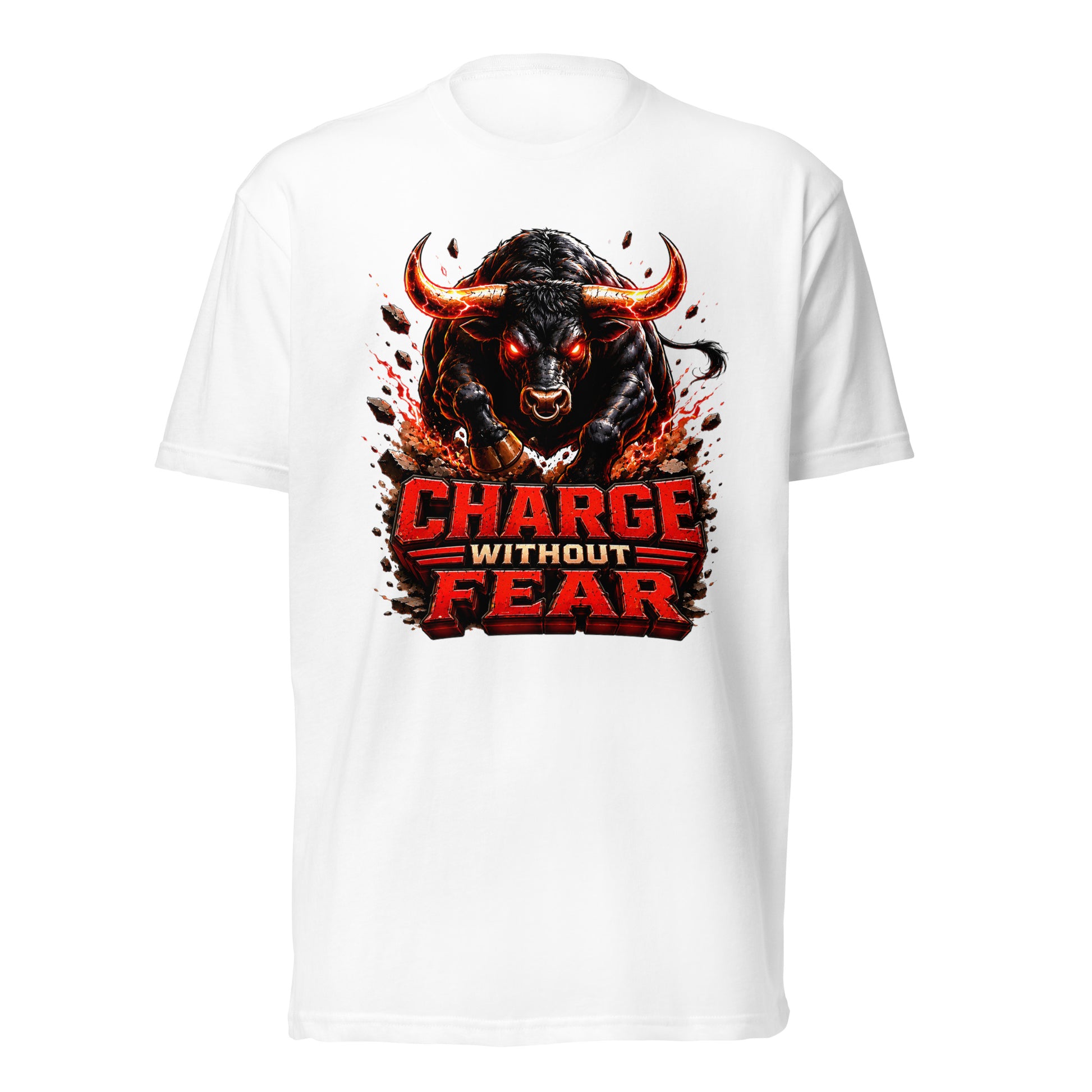 Unisex Fitted T-Shirt - Charge Without Fear - Raging Fire Bull by printfluence.net