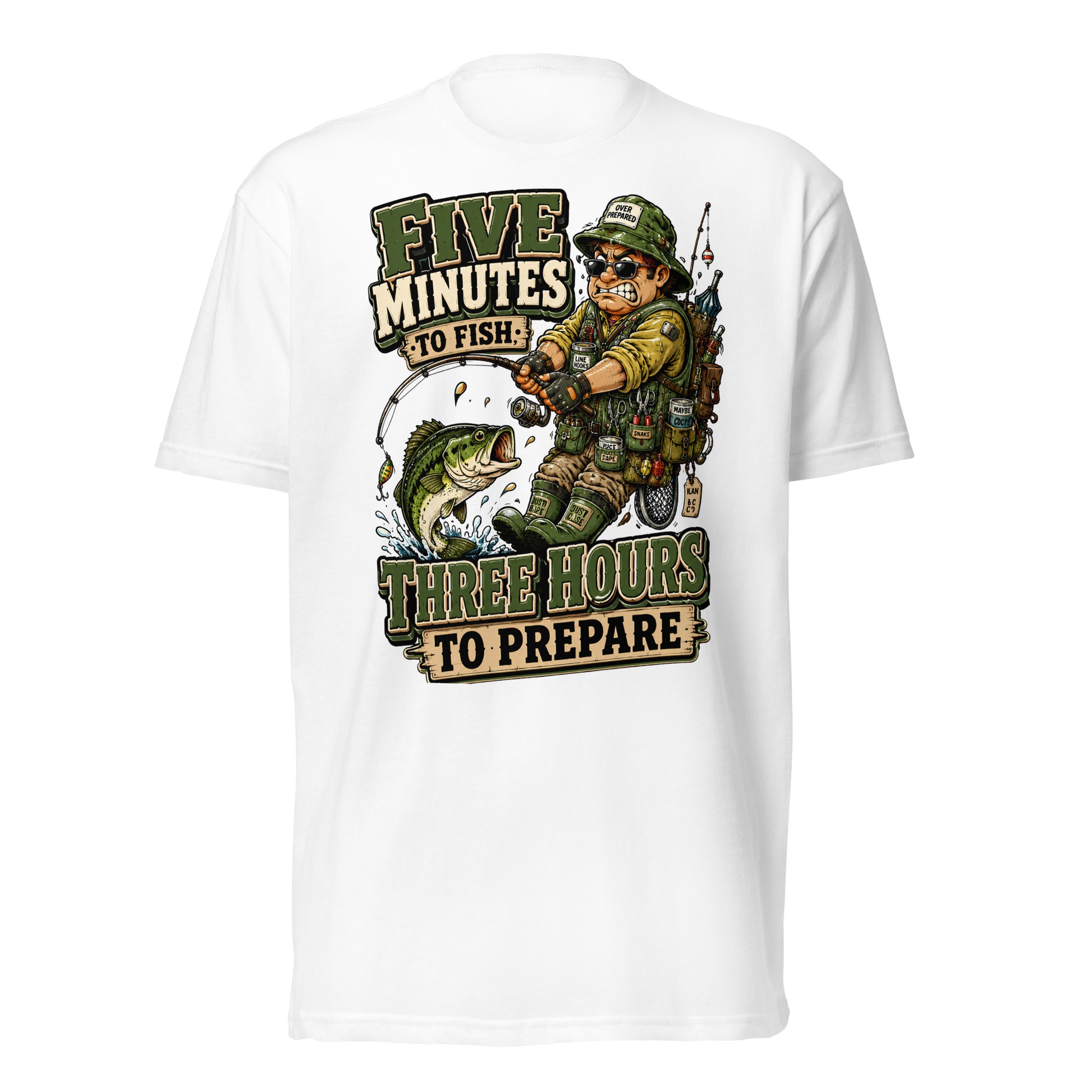 Three Hours To Prepare T-Shirt - Funny Bass Fishing Lovers Fitted Graphic Tee by printfluence.net