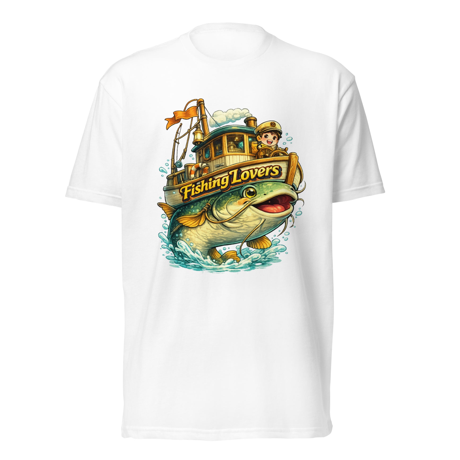 Catfish Boat T-Shirt - Cute Anime Style Fishing Lovers Fitted Graphic Tee by printfluence.net