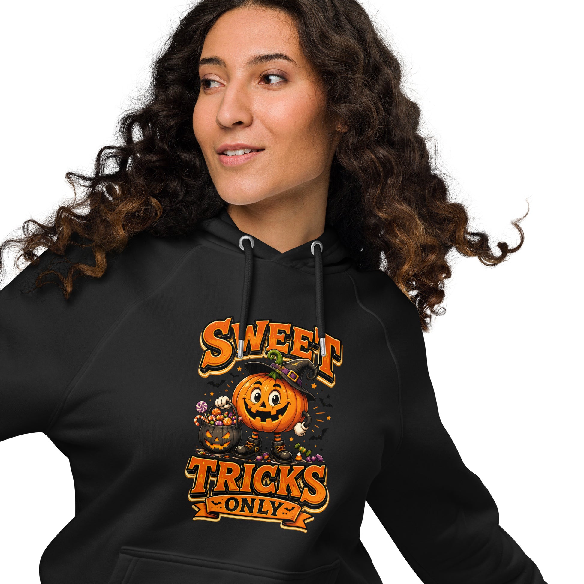 Vintage Halloween Pumpkin Horror & Mystery Unisex Eco Raglan Hoodie by printfluence.net
