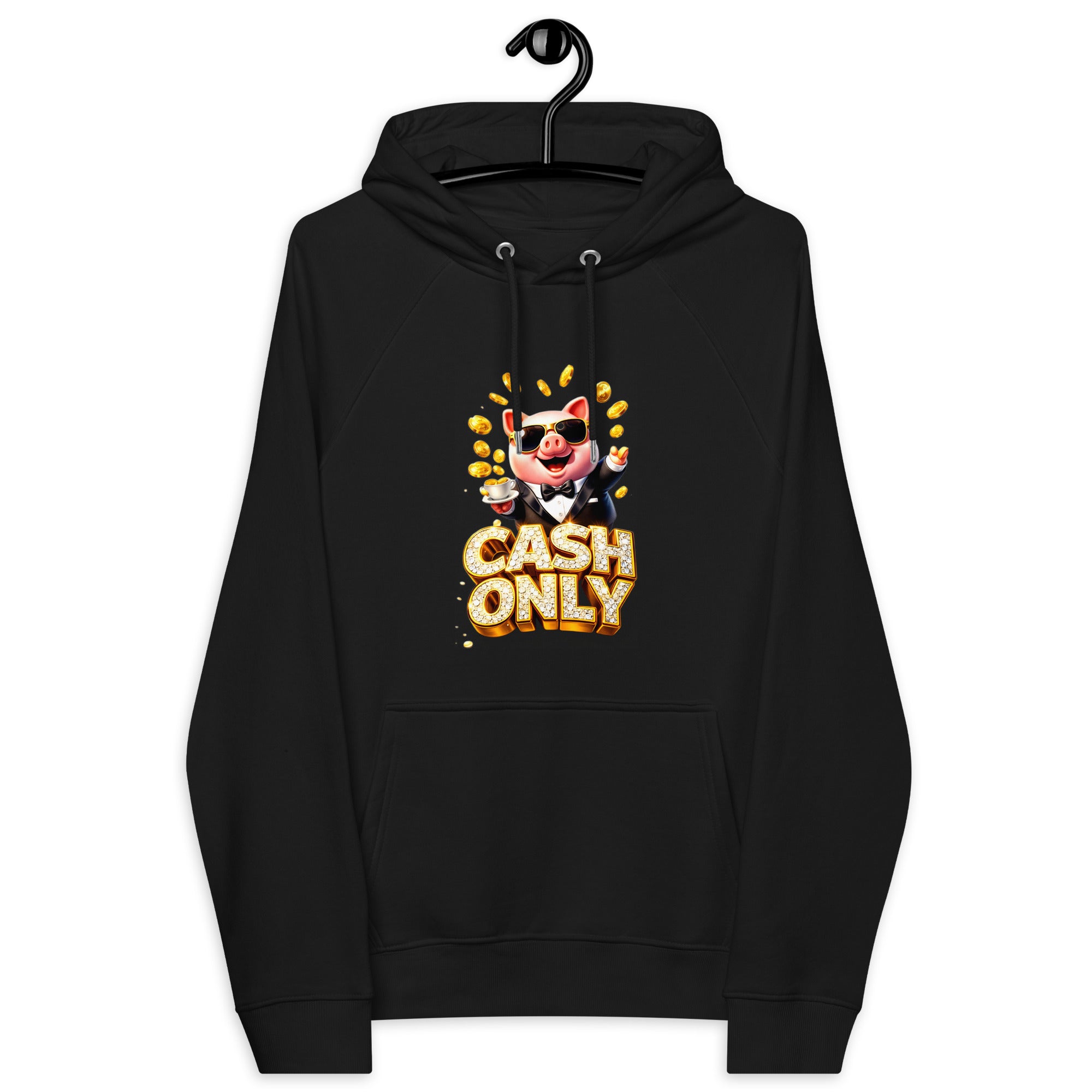 Unisex eco raglan hoodie - The Boss Pig: "CASH ONLY" Wealth & Hustle Unisex Eco Raglan Hoodie 🐷💸 by printfluence.net