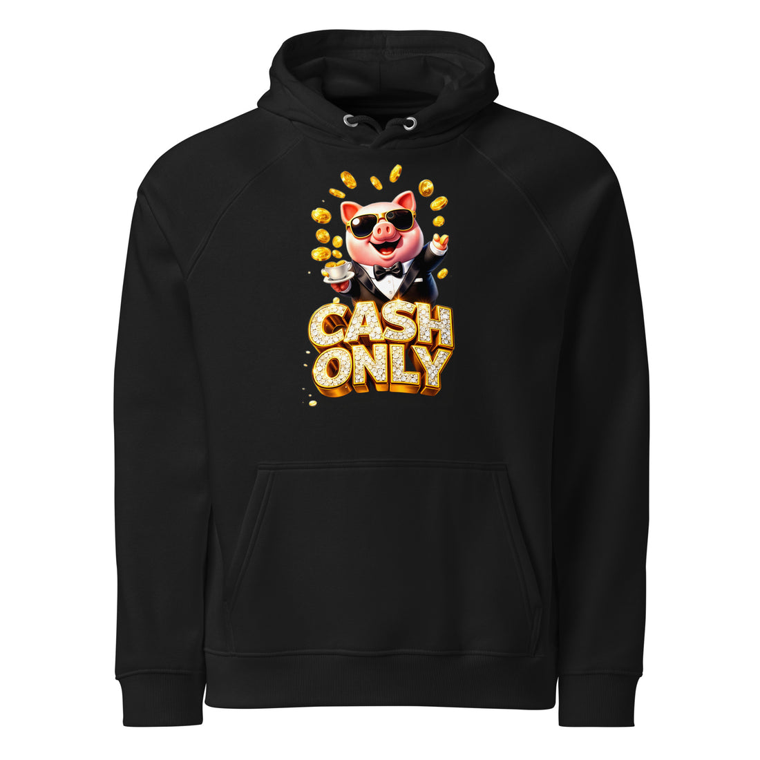 Unisex eco raglan hoodie - The Boss Pig: "CASH ONLY" Wealth & Hustle Unisex Eco Raglan Hoodie 🐷💸 by printfluence.net