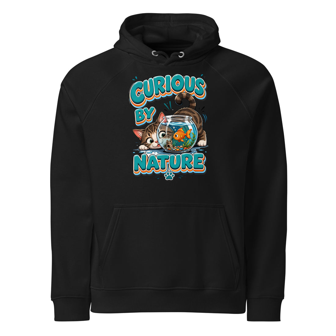 Elite Curious Cat - Premium Luxury Eco Raglan Hoodie for Cat Lovers by printfluence.net