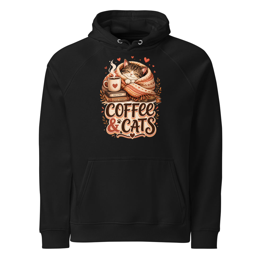 Elite Coffee and Cats - Premium Luxury Eco Raglan Hoodie for Cat Lovers by printfluence.net