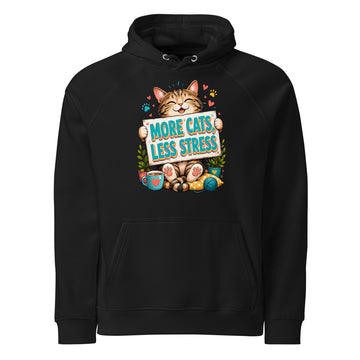 Elite More Cats Less Stress - Premium Luxury Eco Raglan Hoodie for Cat Lovers by printfluence.net