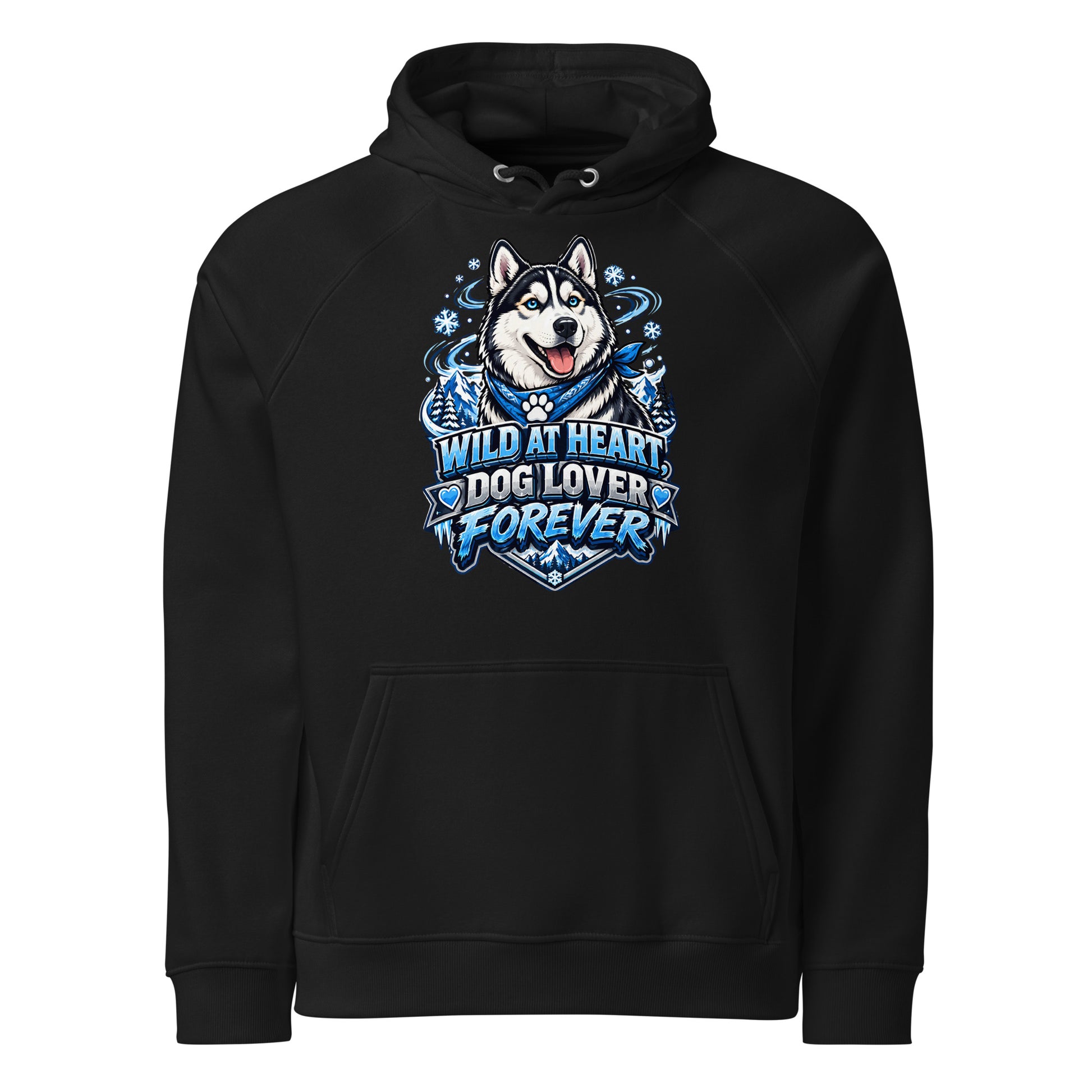 Wild at Heart Husky Blue Eyes Unisex Eco Raglan Hoodie - Sustainable Winter Graphic Pullover by printfluence.net