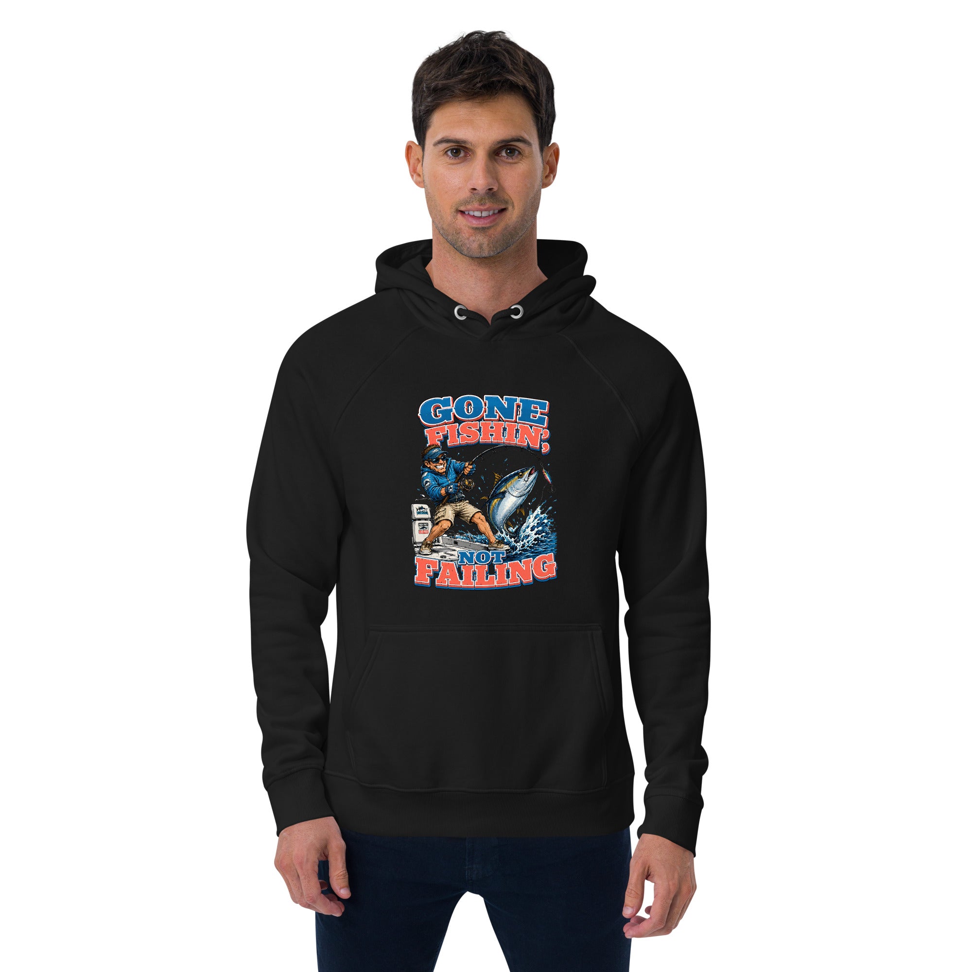 Gone Fishin Not Failing Eco Raglan Hoodie - Premium Fishing Lovers Graphic Sweatshirt for Anglers by printfluence.net