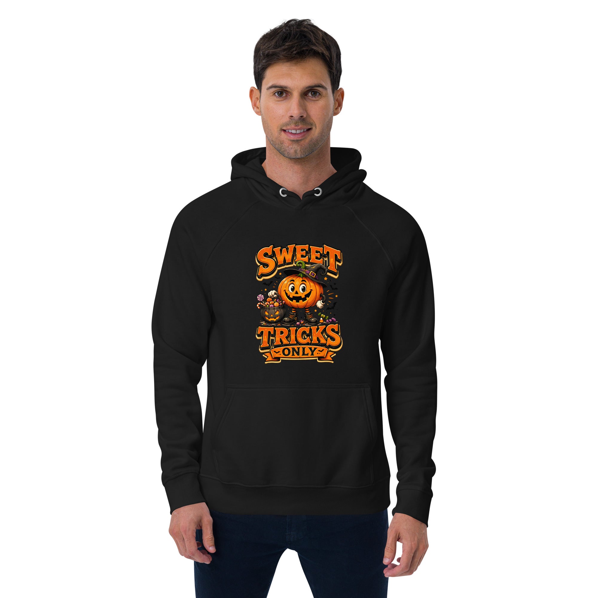 Vintage Halloween Pumpkin Horror & Mystery Unisex Eco Raglan Hoodie by printfluence.net