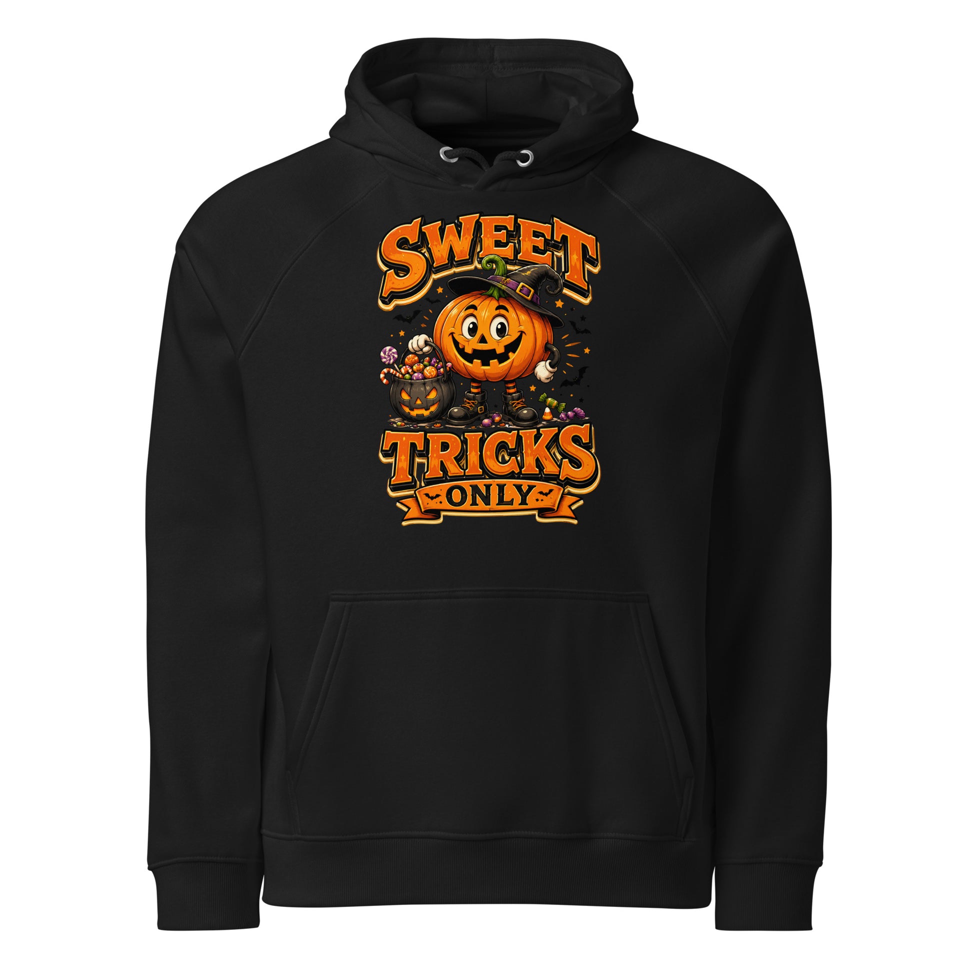 Vintage Halloween Pumpkin Horror & Mystery Unisex Eco Raglan Hoodie by printfluence.net
