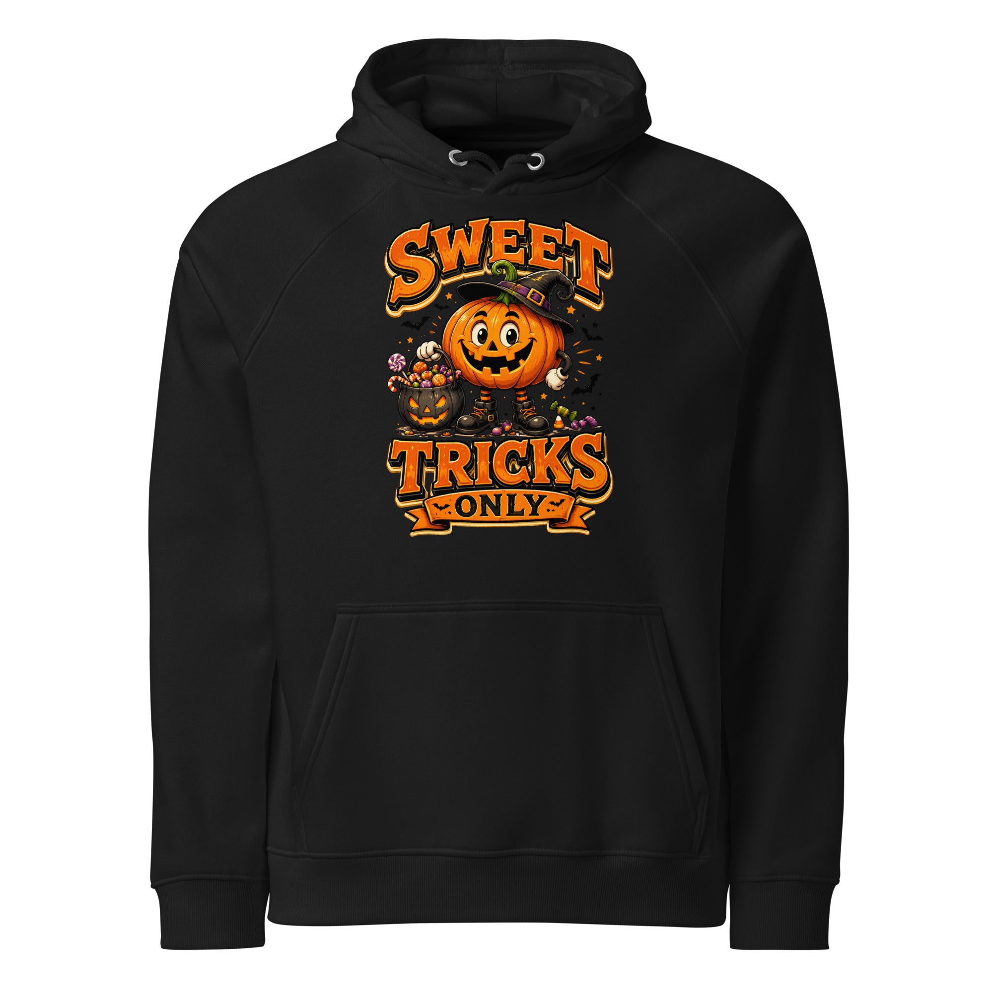 Vintage Halloween Pumpkin Horror & Mystery Unisex Eco Raglan Hoodie by printfluence.net