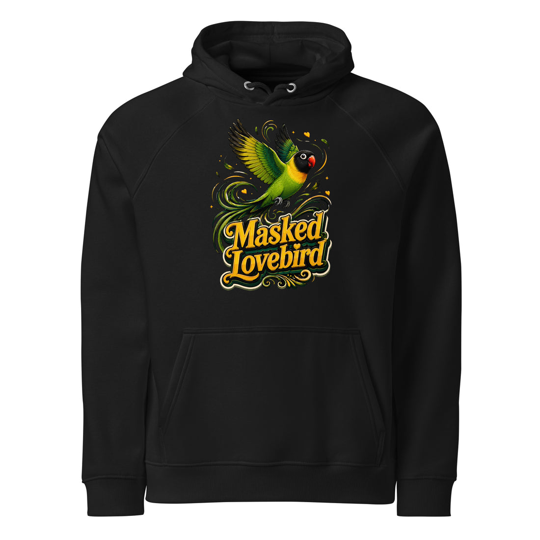 Unisex Eco Raglan Hoodie – Masked Lovebird Lovers Edition by printfluence.net