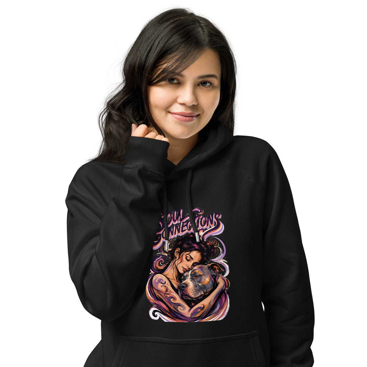 Soul Connections Eco Raglan Hoodie Vintage Pitbull Lovers Sustainable Pullover by printfluence.net