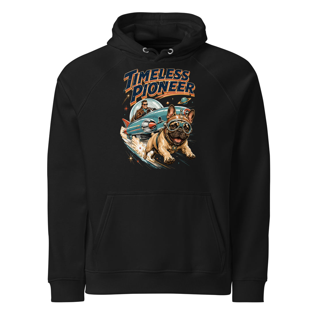 Frenchie Space Pioneer Hoodie - Unisex Eco Raglan French Bulldog Lovers Pullover H-18 by printfluence.net