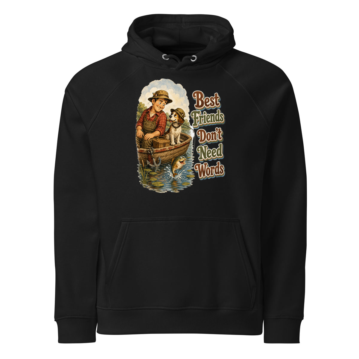 Fishing Lovers | Unisex Eco Raglan Hoodie — Best Friends Don't Need Words by printfluence