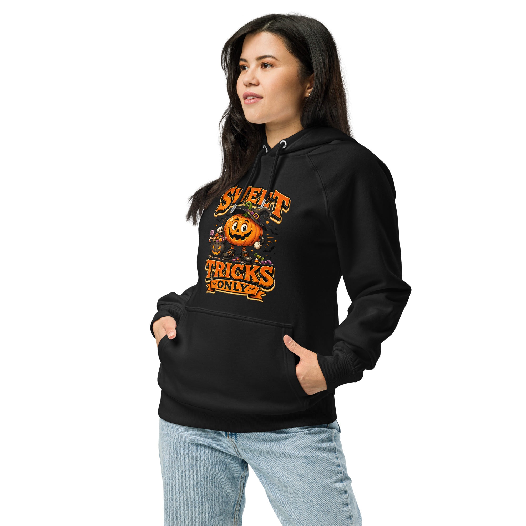 Vintage Halloween Pumpkin Horror & Mystery Unisex Eco Raglan Hoodie by printfluence.net