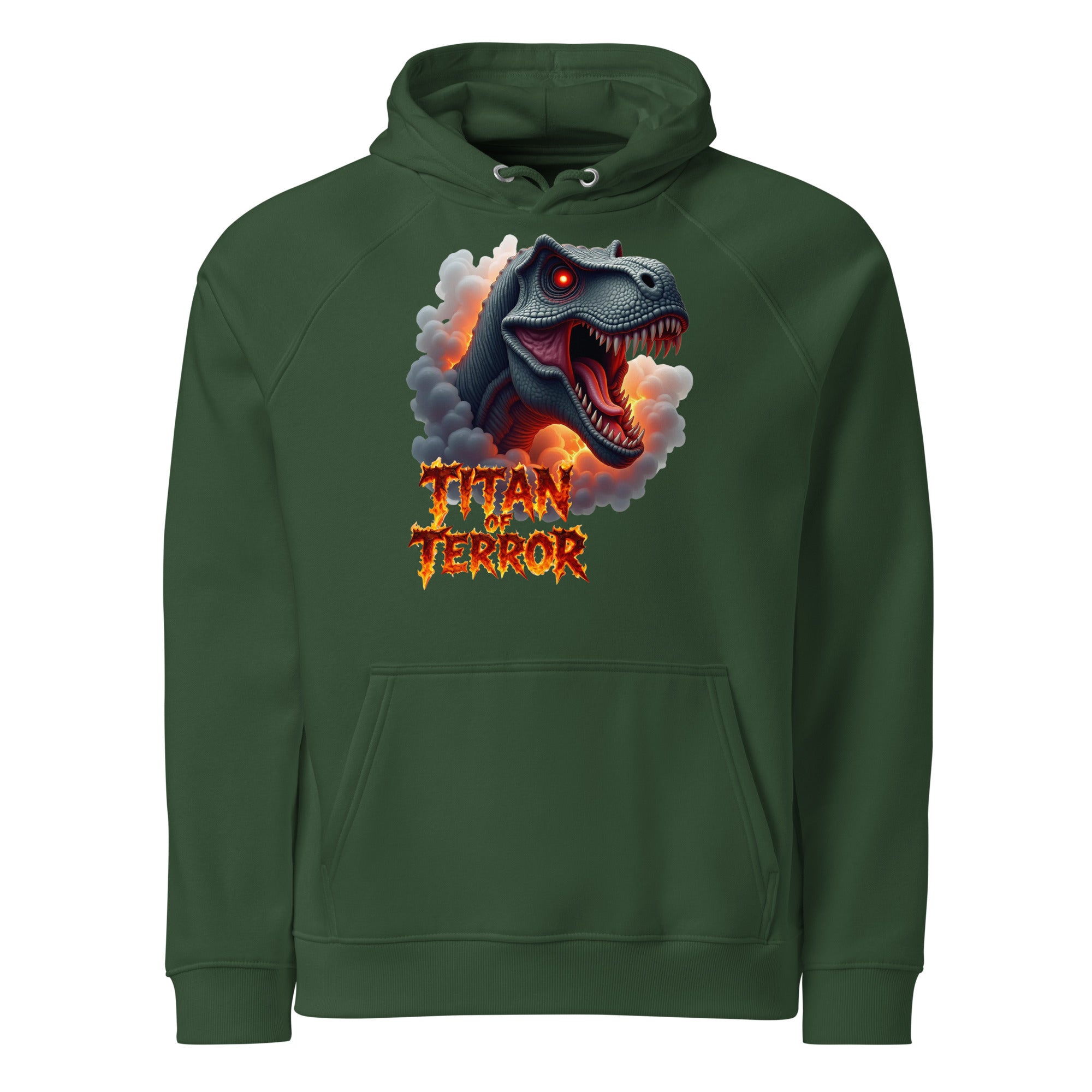 Unisex eco raglan hoodie - Titan of Terror Dino Eco Raglan Hoodie – Primal Power for Elite Dominators by printfluence.net